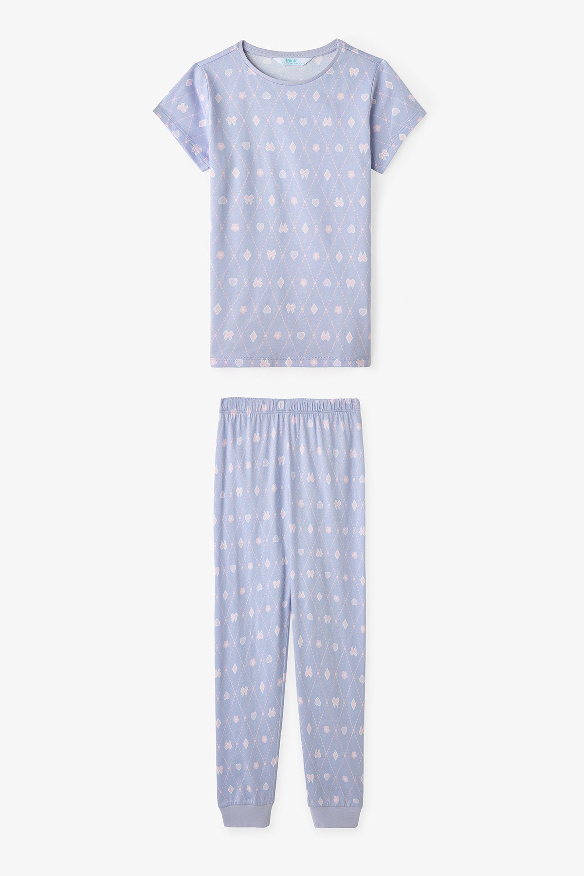 Koyu Lila Kız Çocuk Diamond Pamuklu 2'li Pijama Takımı