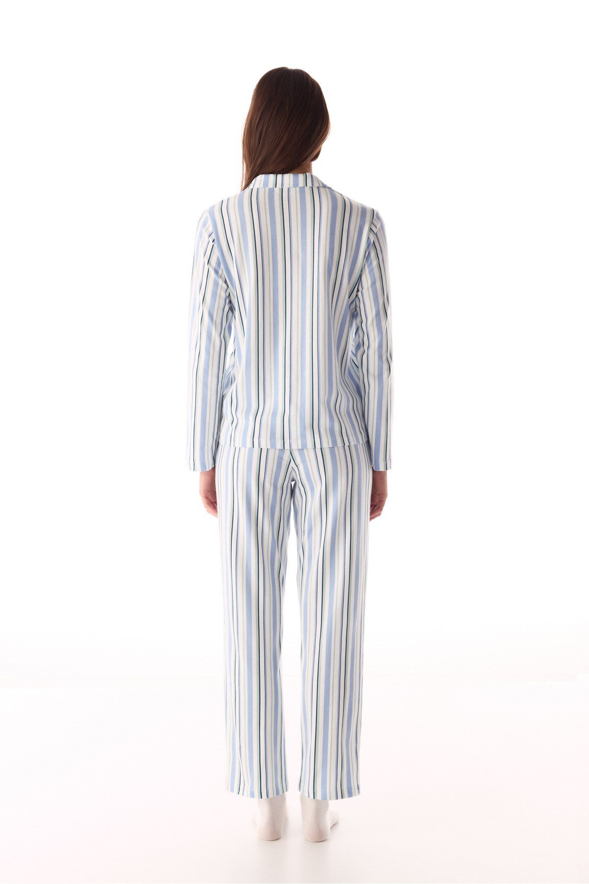 Pamuklu Açık Gri Cool Stripes Gömlek Pantolon Pijama Takımı