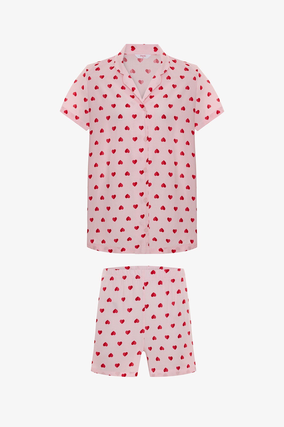 Pembe Cute Hearts Gömlek Şortlu Pijama Takımı