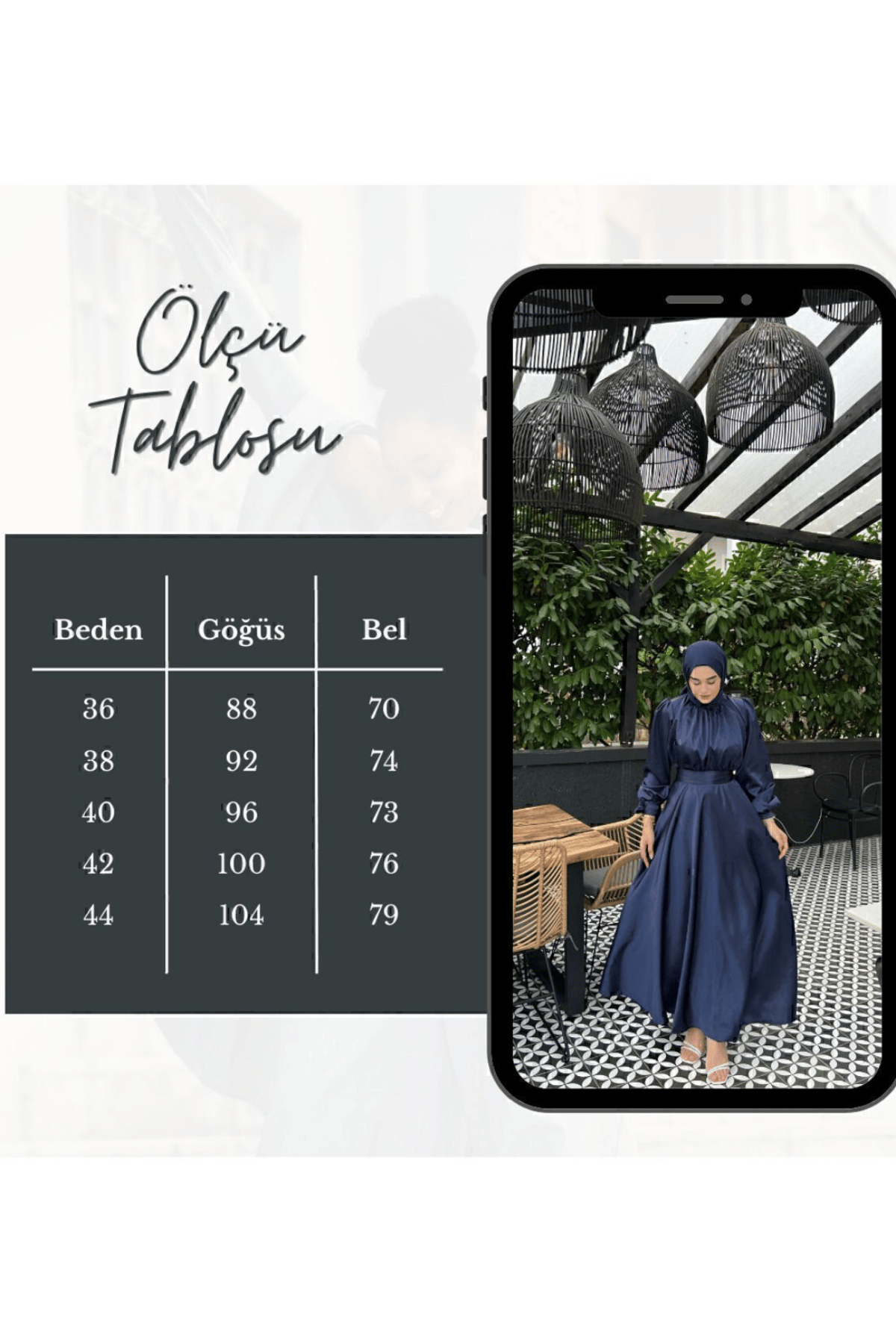 Lia Lacivert Önü Büzgülü Şanel Saten Kumaş Lüks Tesettür Abiye Elbise