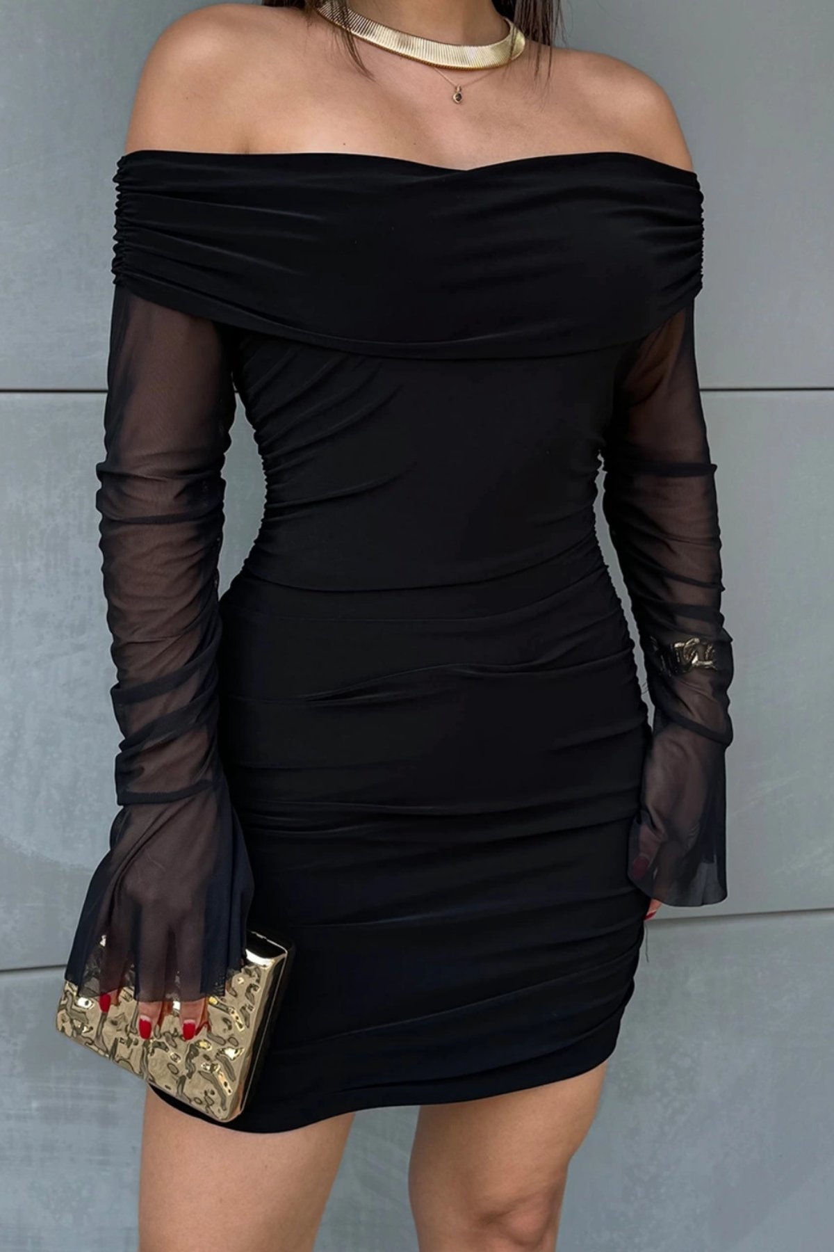 Madonna Yaka Tül Elbise Siyah