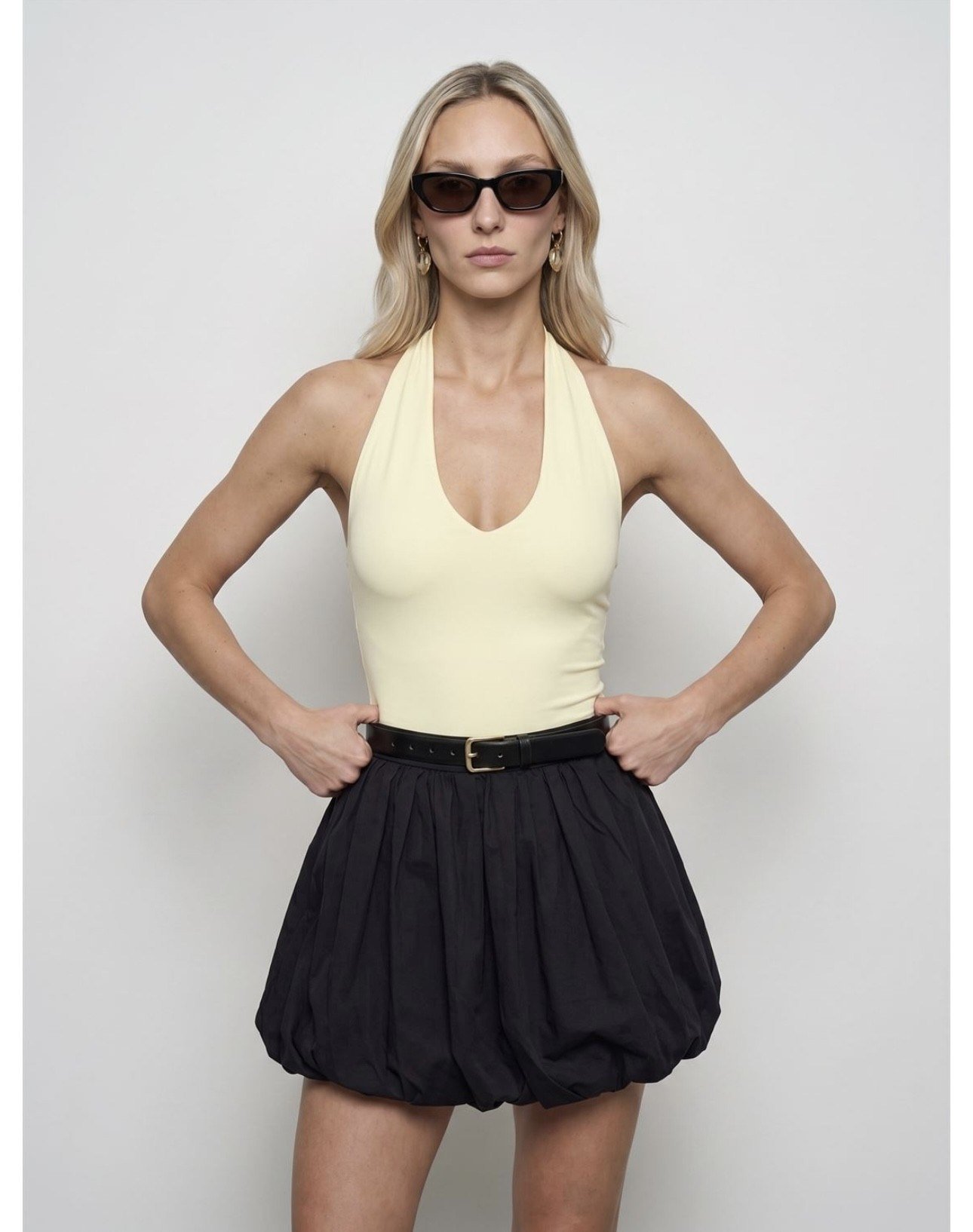 Halter Yaka Bodysuit Bluz Açık Sarı