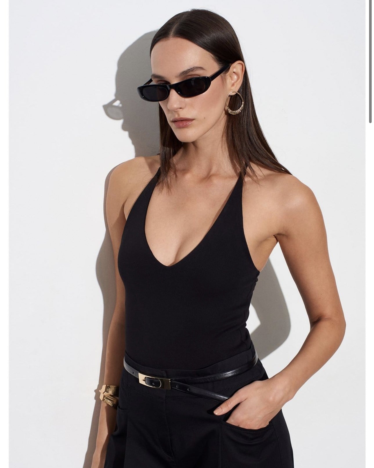 Halter Yaka Bodysuit  Bluz Siyah