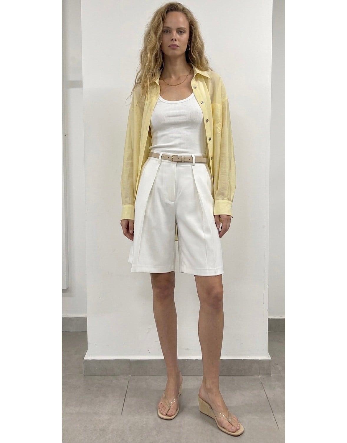Nouee Linen Touch Oversize Gömlek – Limon Sarısı