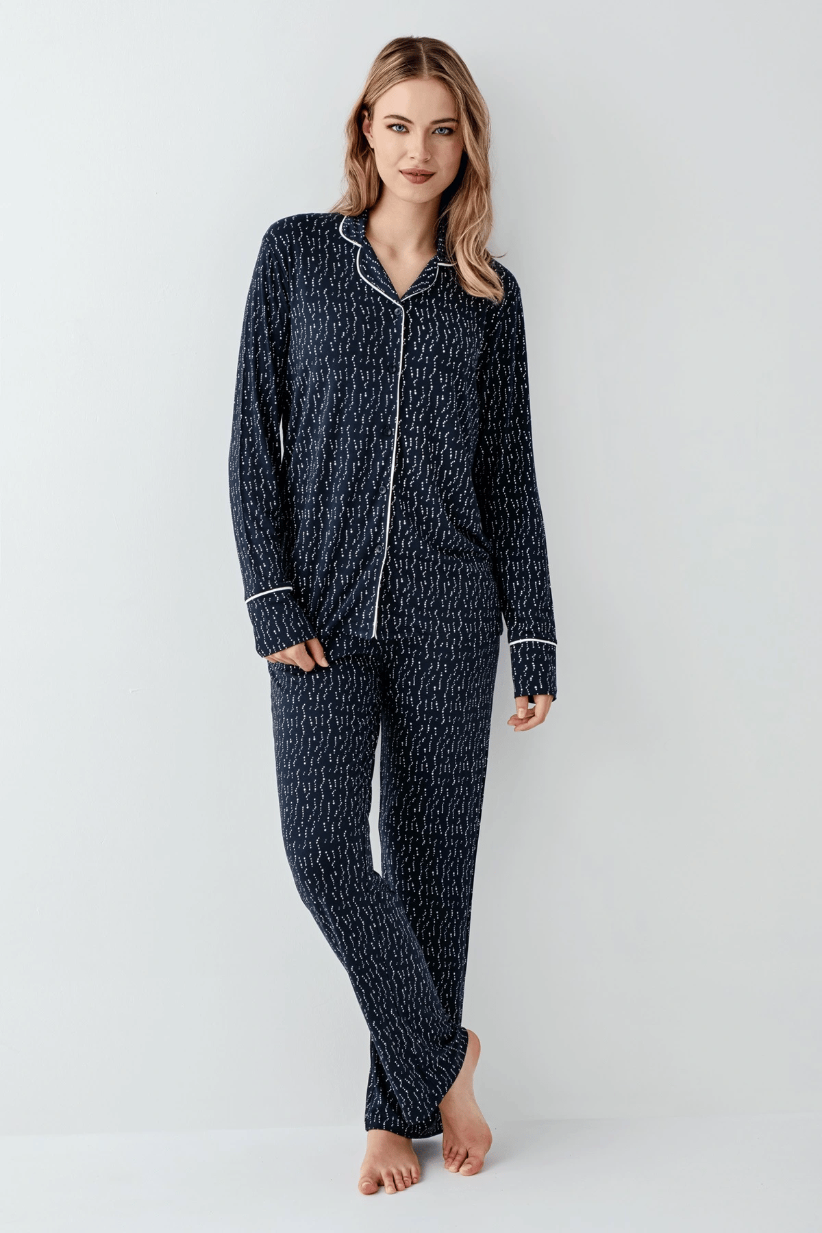 Arnetta 3430-S Kadın Gömlek Yaka Pijama Takımı