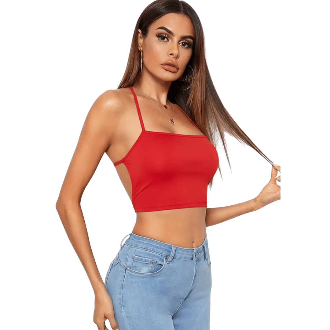 Bacio Kadın Sırtı Açık Kırmızı Belden Bağlamalı Crop Büstiyer BC5441-K