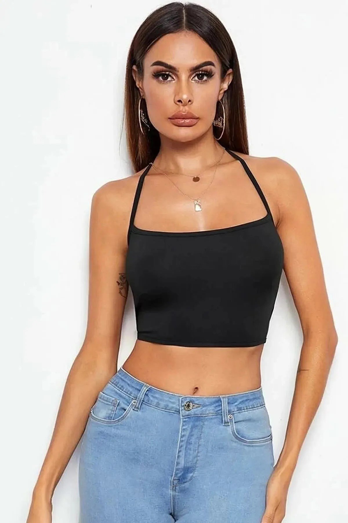 Bacio Kadın Sırtı Açık Siyah Belden Bağlamalı Crop Büstiyer BC5441