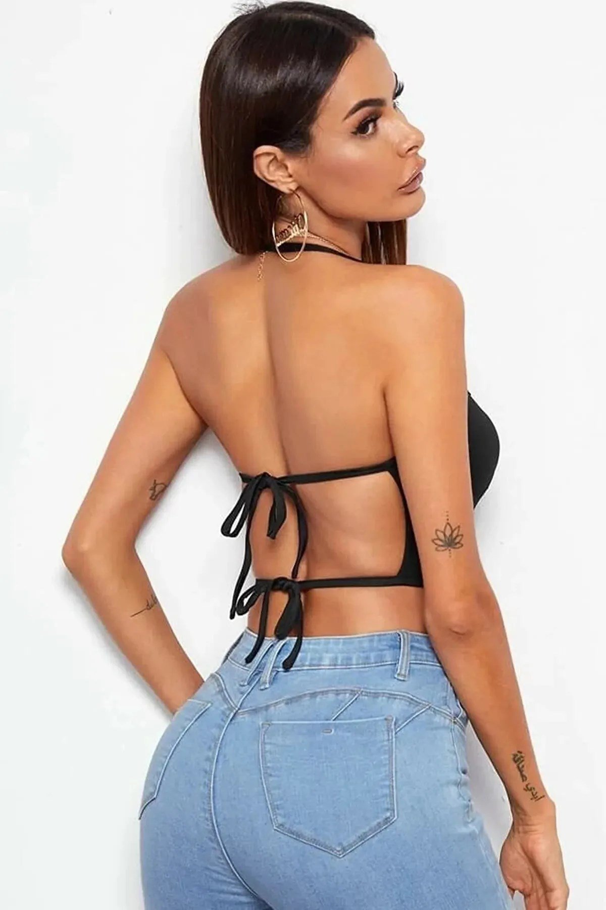 Bacio Kadın Sırtı Açık Siyah Belden Bağlamalı Crop Büstiyer BC5441