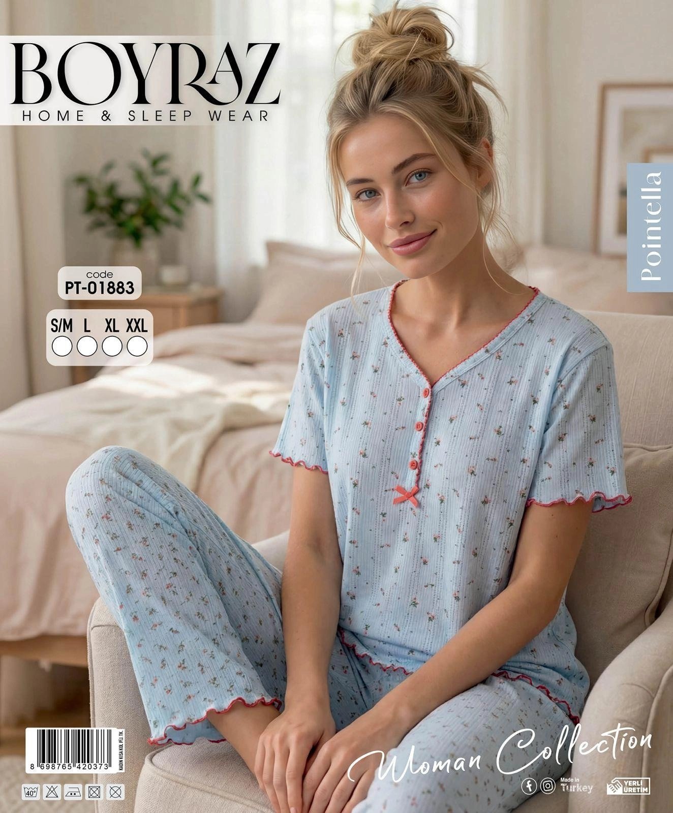 Boyraz PT-01883  Kadın Pointella Kısa Kol Pijama Takımı
