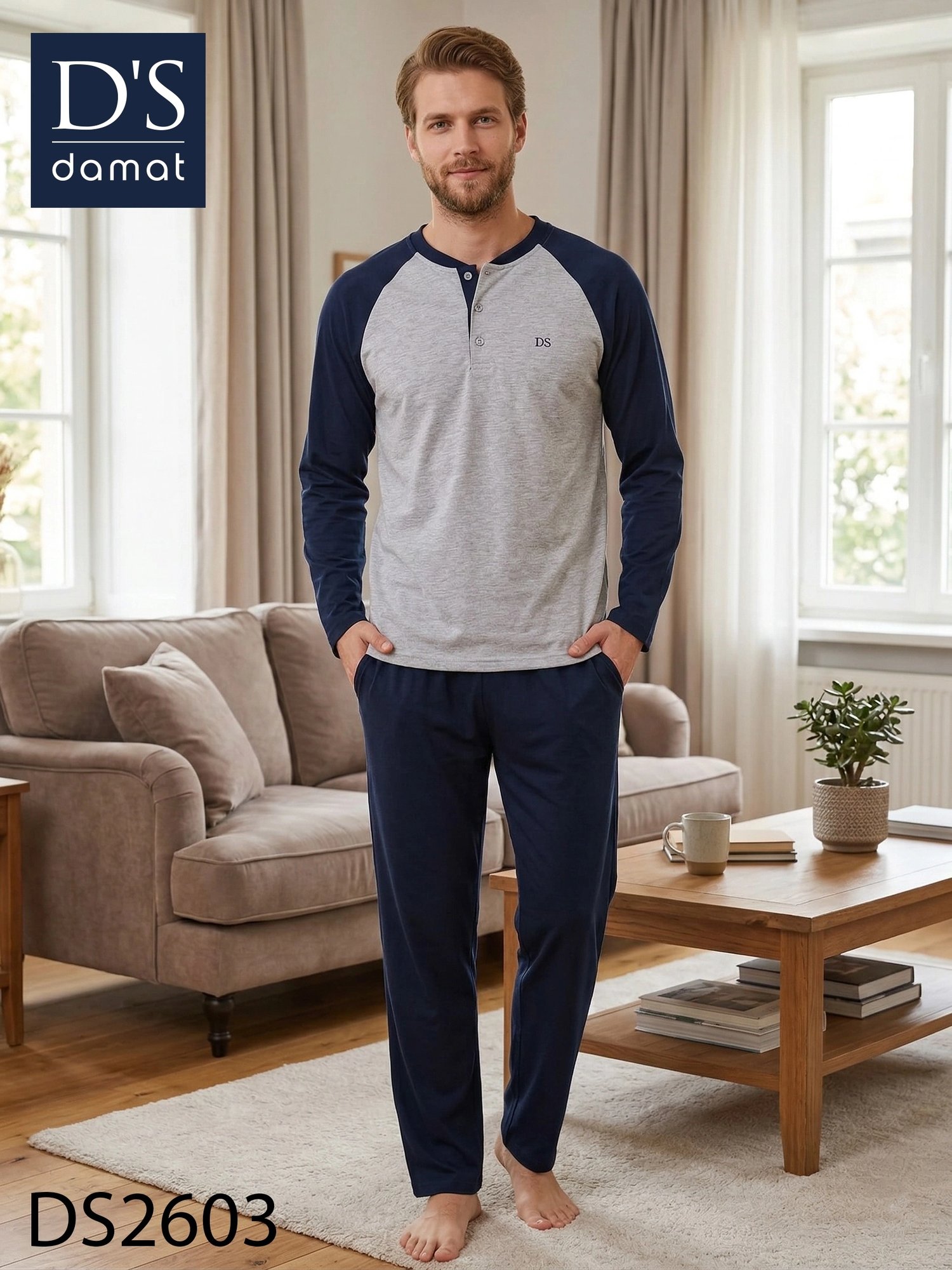 D's Damat 2603 Erkek Mavenck Uzun Kol Pijama Takımı