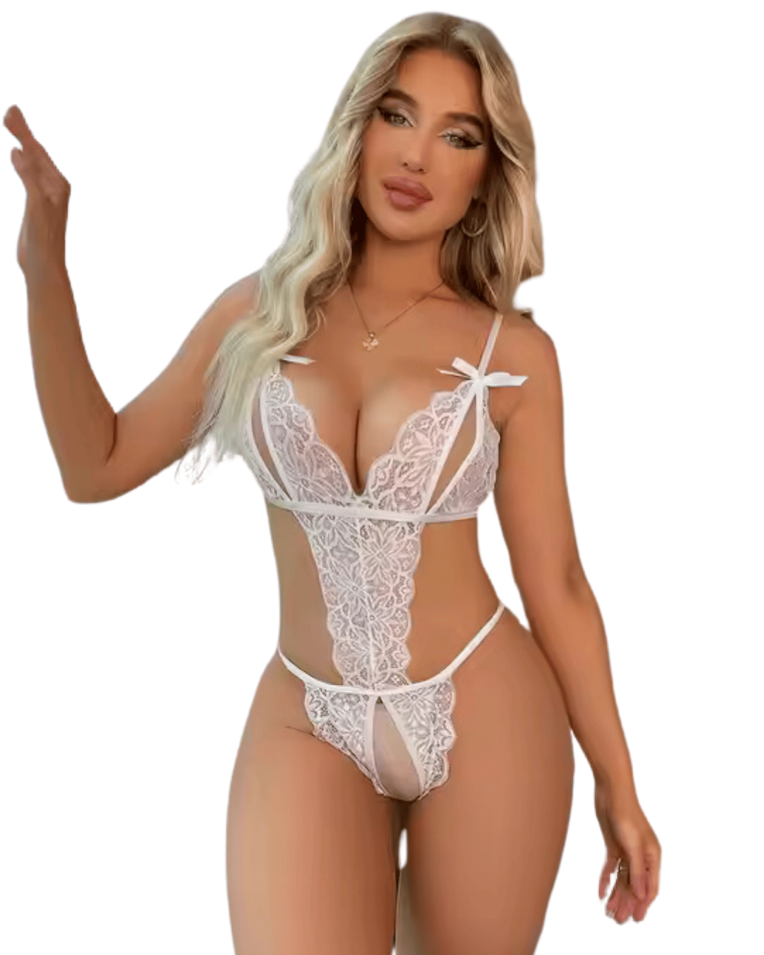 Fantezi Büyük Beden Beyaz Dantelli Babydoll BC9248