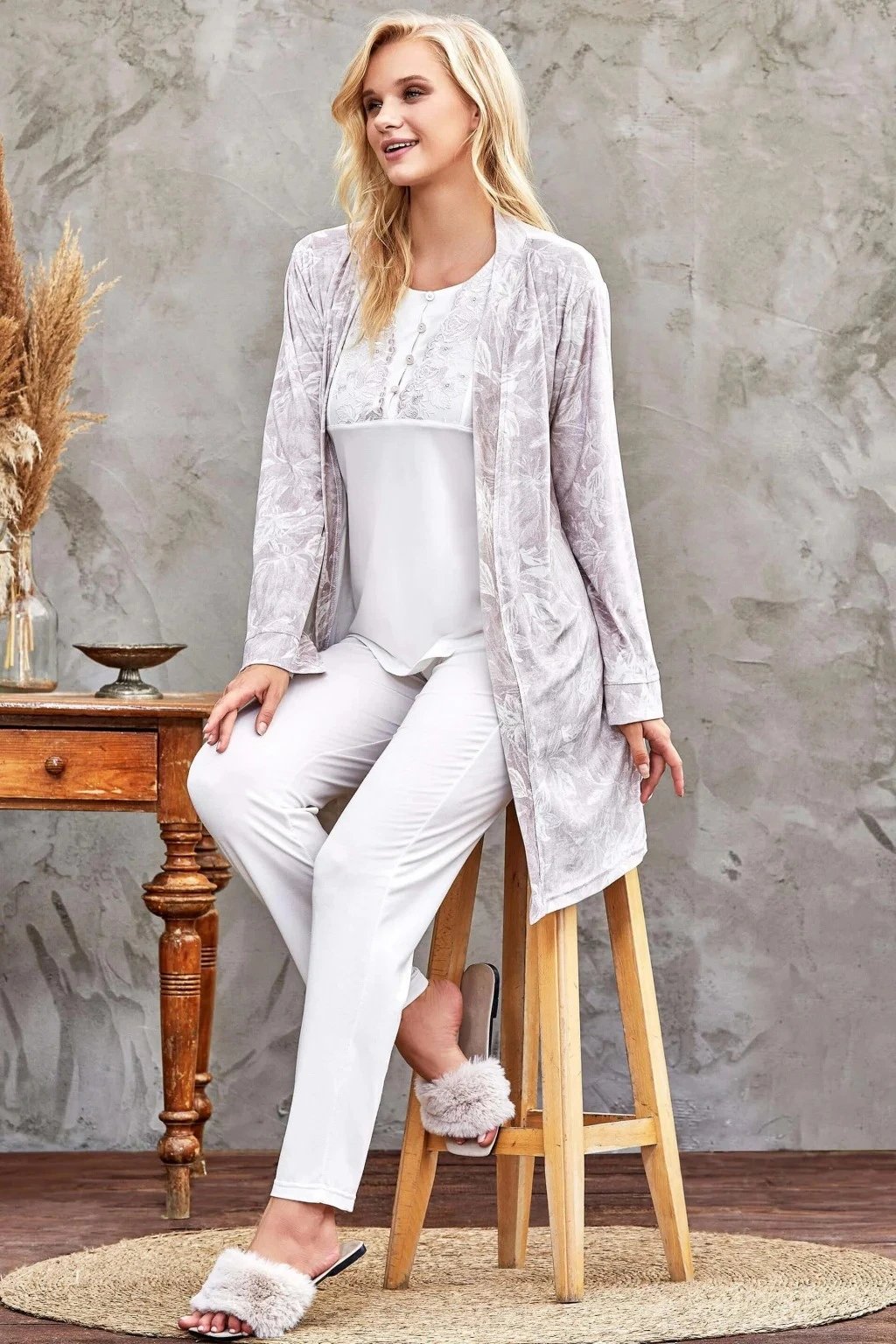 Flz 31-104 Bayan Kadife Sabahlık Pijama Takımı