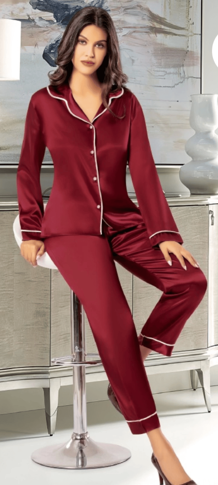Freshness 2045 Saten Gömlek Yaka Patlı Pijama Takımı