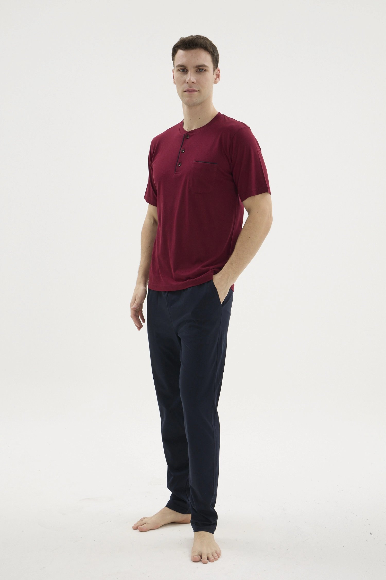 Kocabey 2209-1 Erkek Süper Battal Midi Yaka Pijama Takım