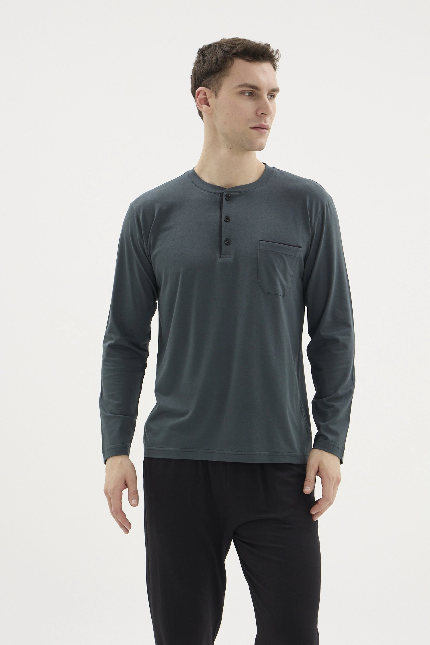 Kocabey BU-26360 Erkek Midi Yaka Battal Pijama Takımı