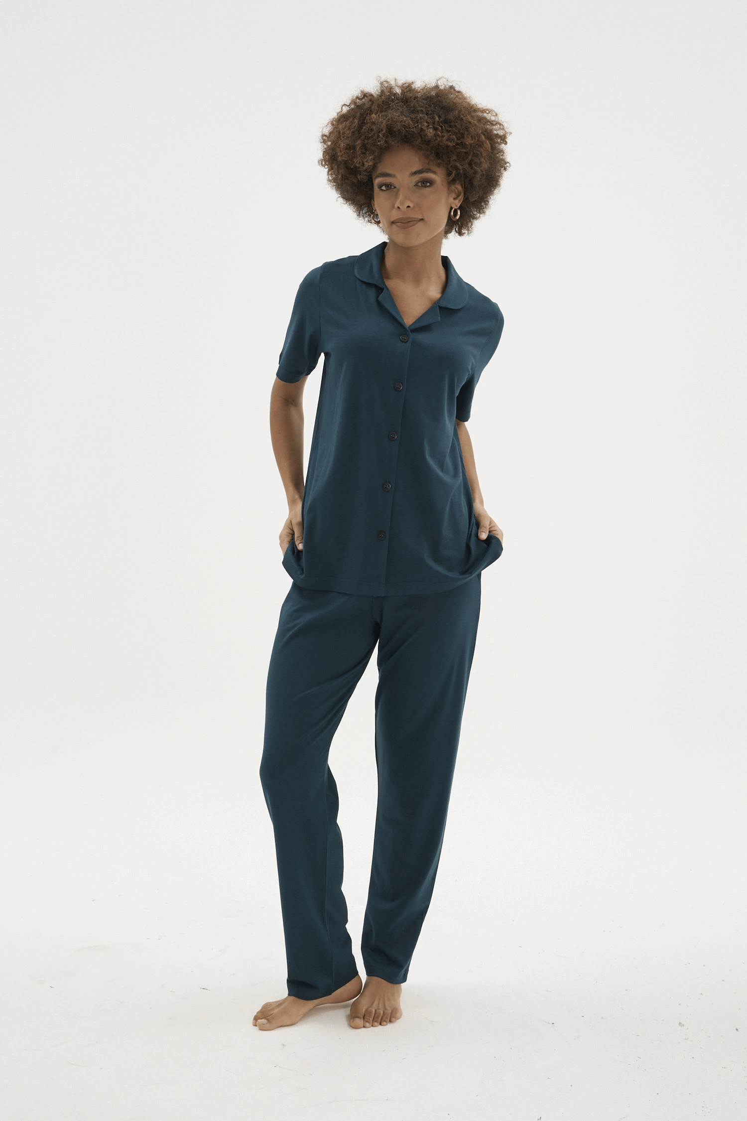 Kocabey KKT-26150K Kadın Apaj Yaka Boydan Düğmeli Pijama Takımı