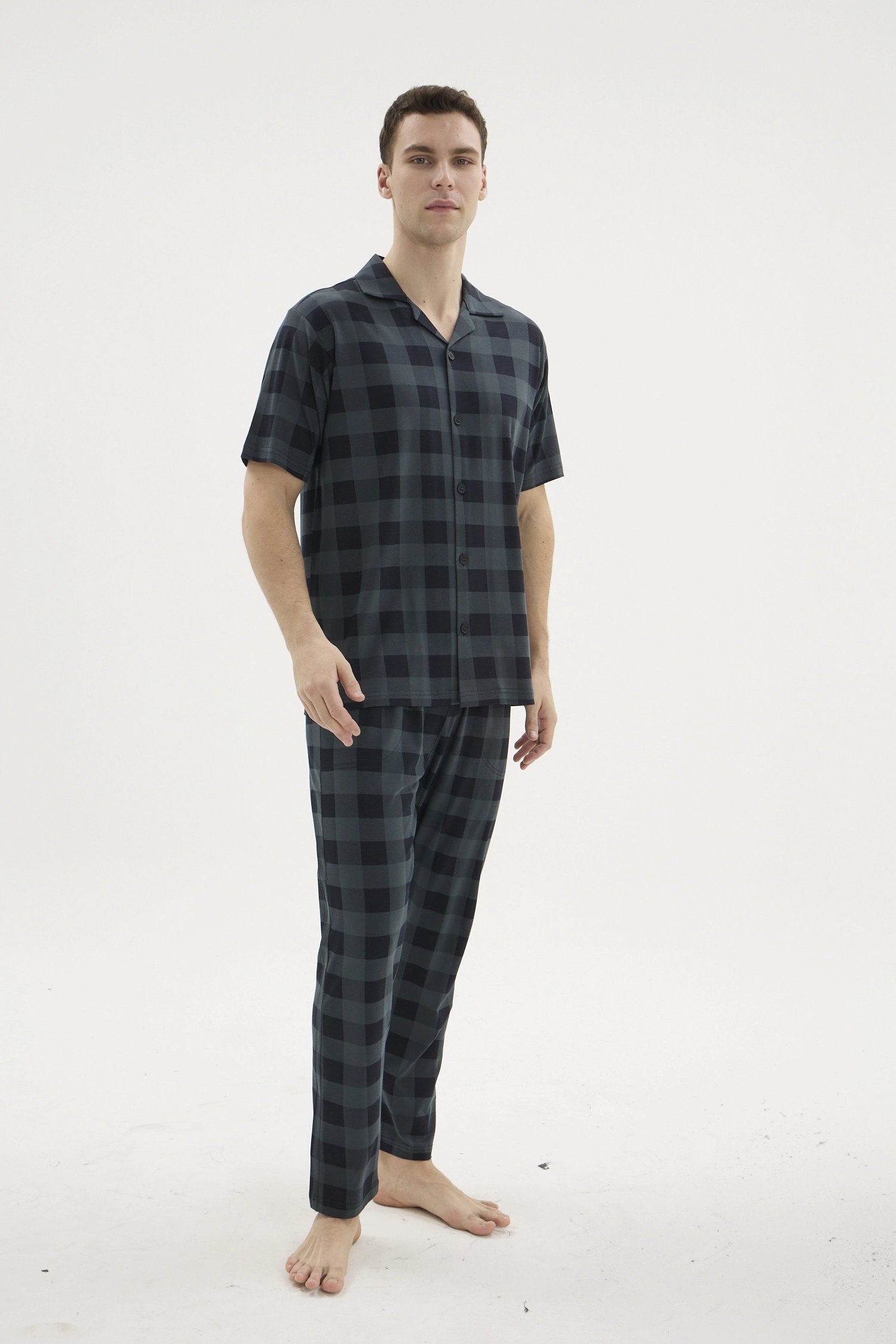 Kocabey KKT-26158 Erkek Apaj Yaka Düğmeli Pijama Takımı
