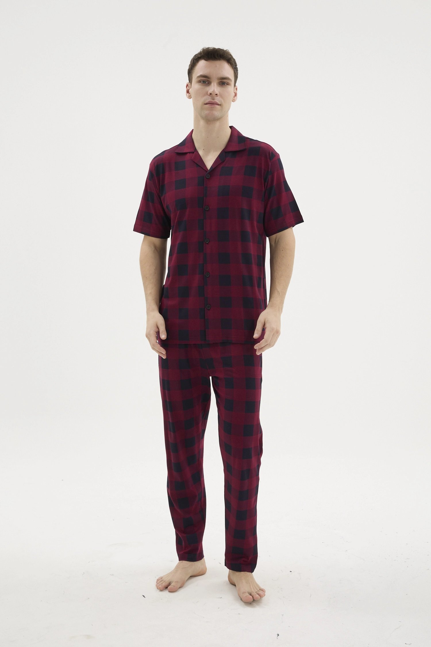 Kocabey KKT-26158 Erkek Apaj Yaka Düğmeli Pijama Takımı