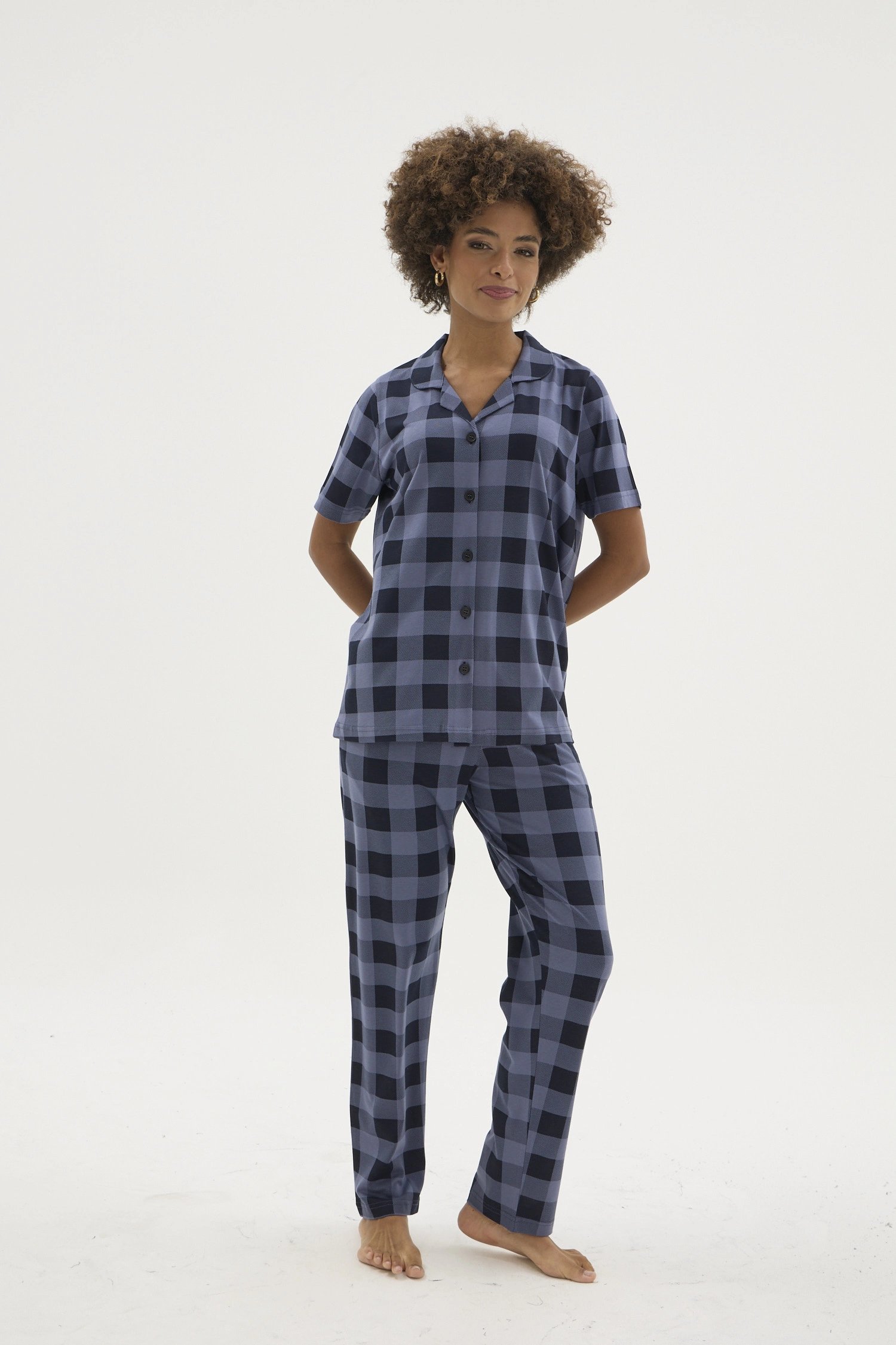 Kocabey KKT-26158K Kadın Apaj Yaka Düğmeli Pijama Takımı