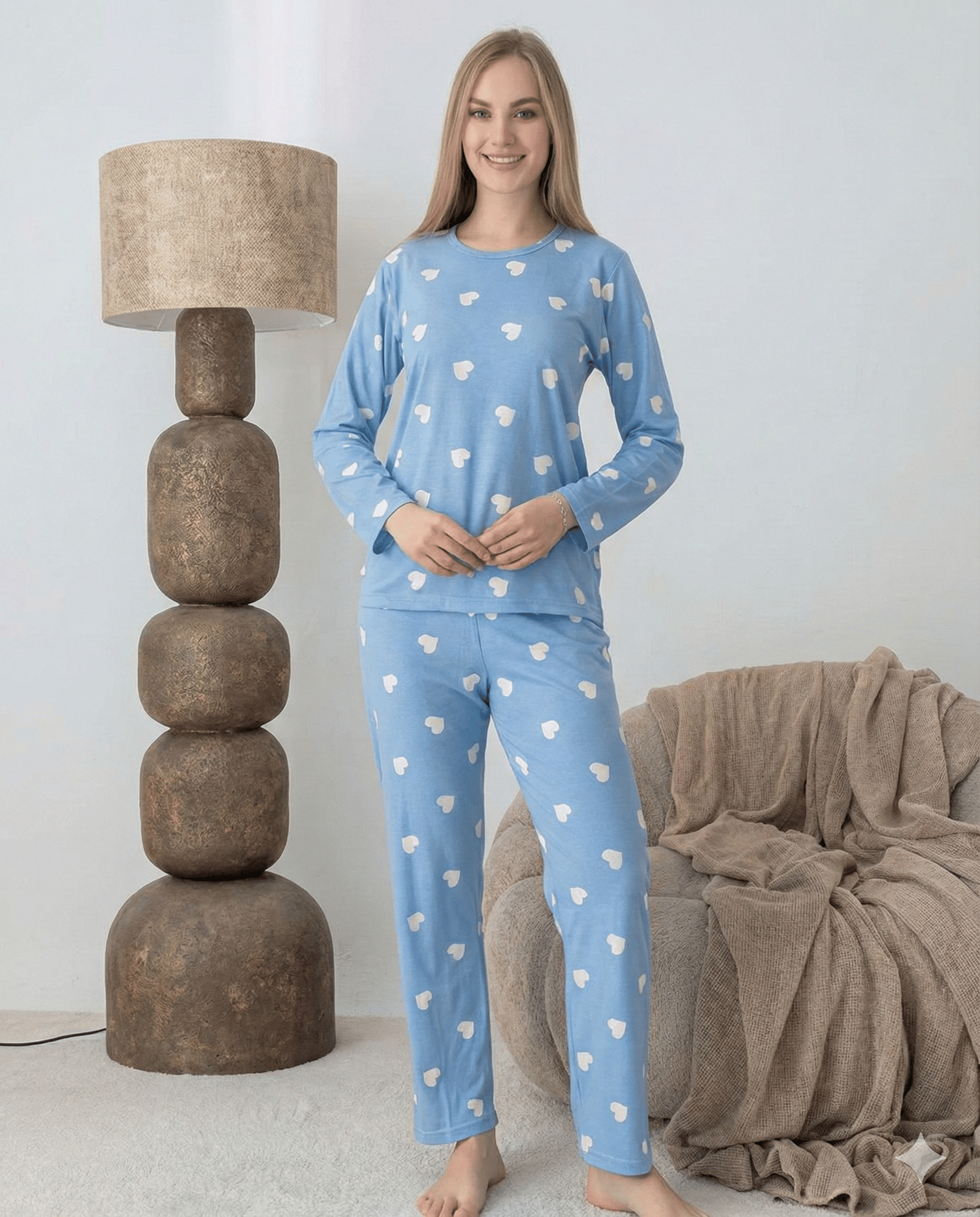 Lindros 0440 Kadın Süet Uzun Kol Pijama Takımı