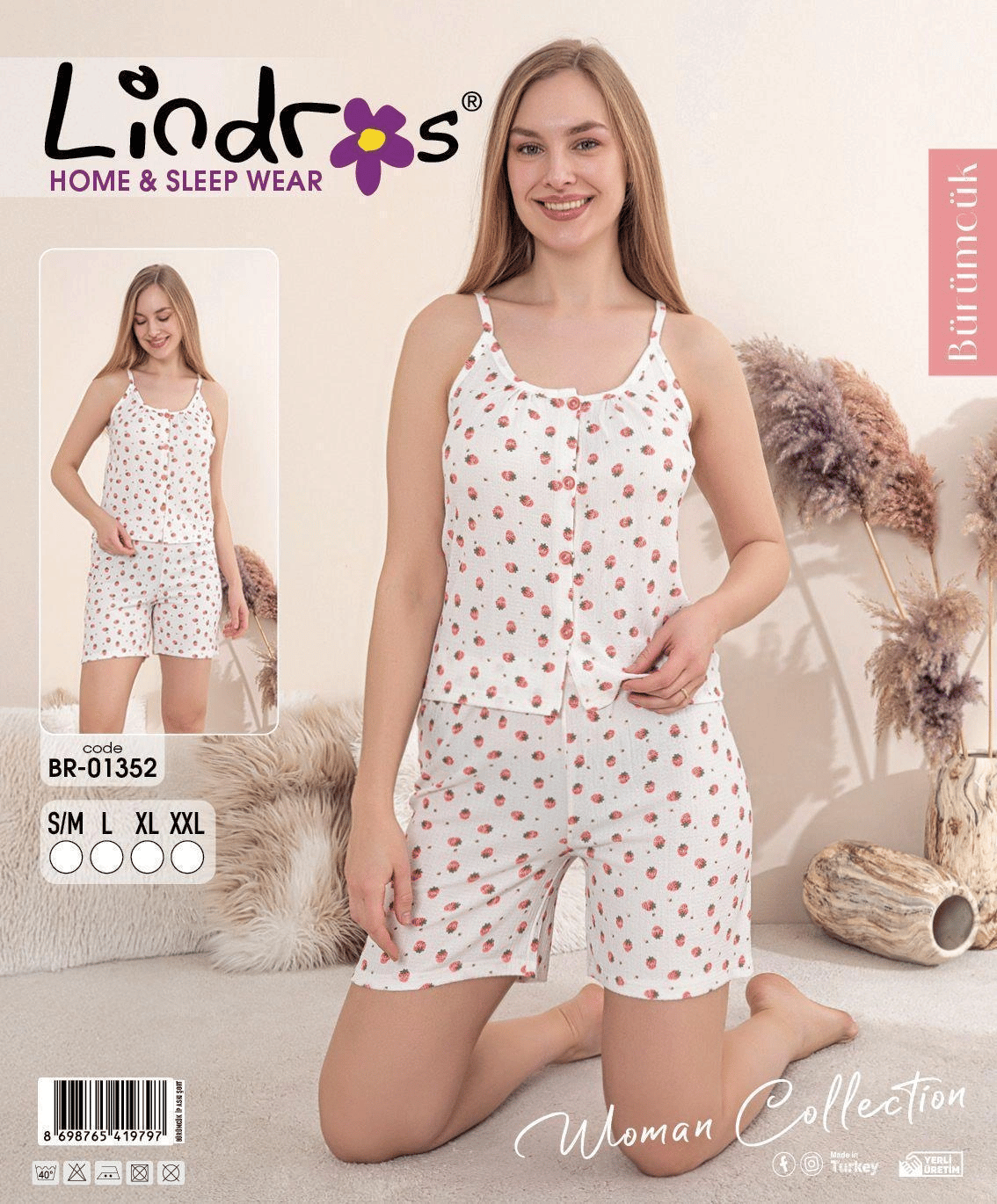 Lindros BR-01352 Kadın İp ASkılı Bürümcük Düğmeli Şort Takım