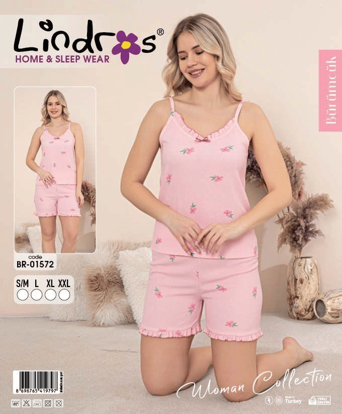 Lindros BR-01572 Kadın İp Askılı Bürümcük Şortlu Takım