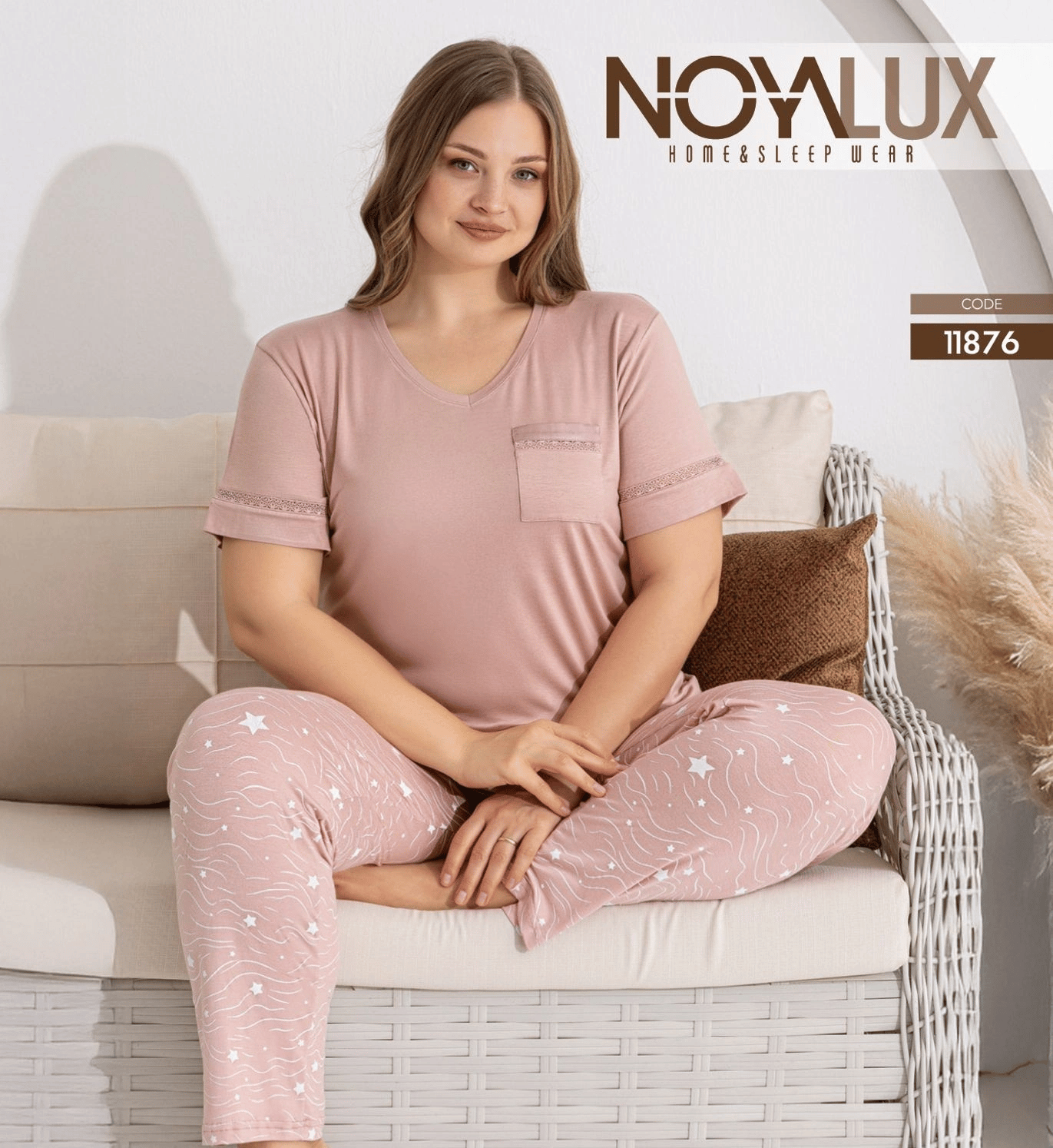 Noyalux 11876 Kadın Battal Kısa Kollu Pijama Takımı