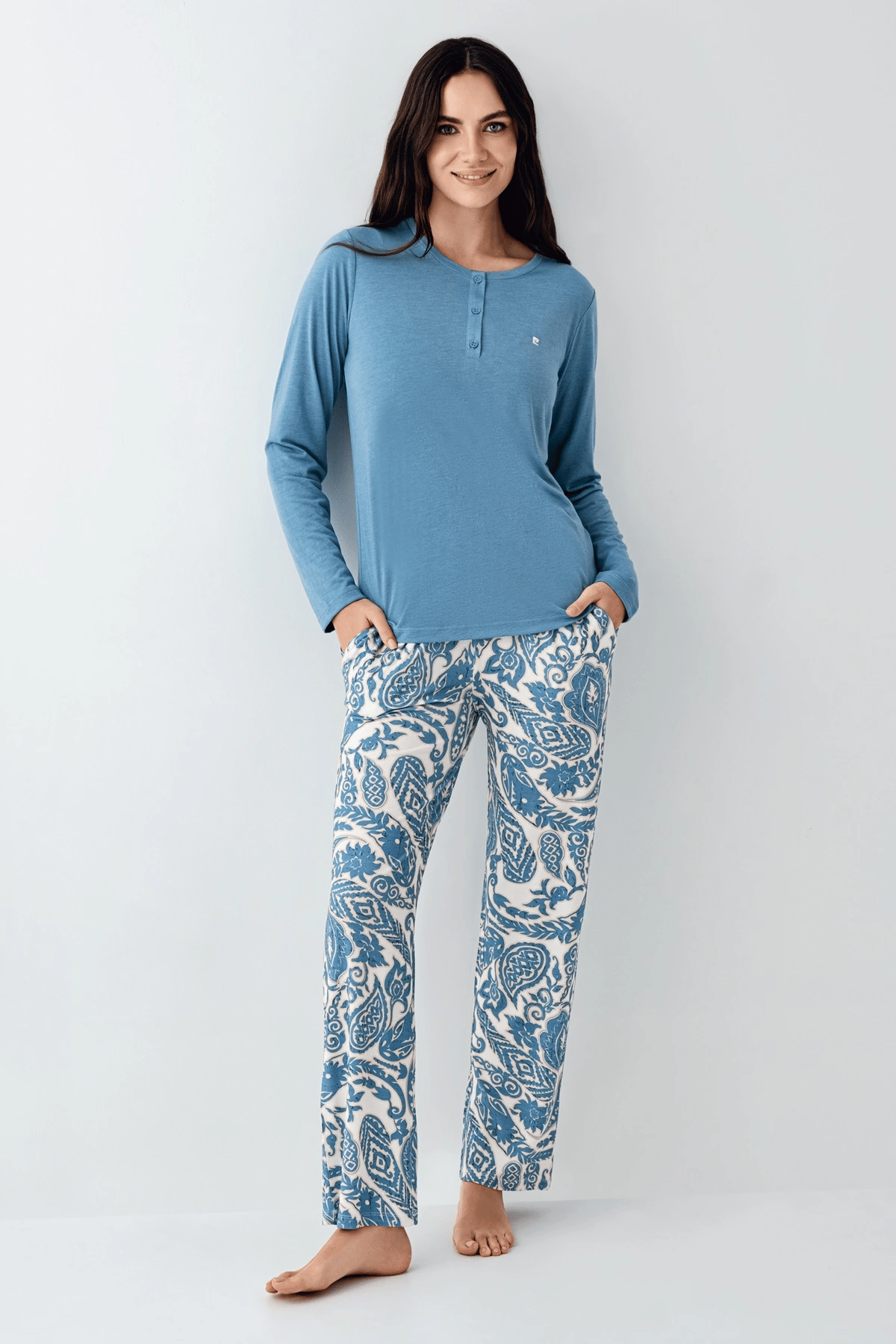Pierre Cardin 9075-S Kadın Uzun Kol Pijama Takım