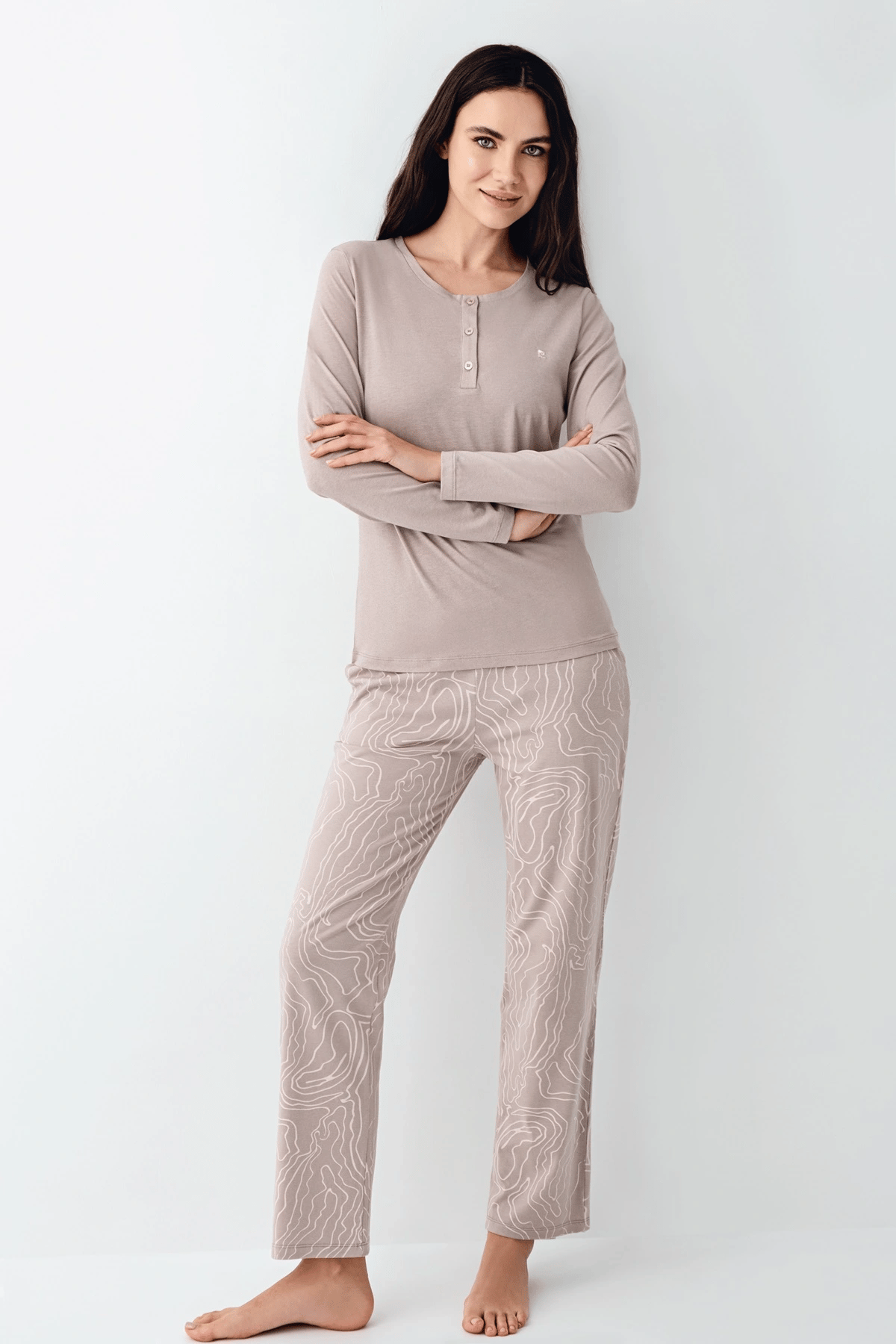 Pierre Cardin 9097-X Kadın Battal Uzun Kol Pijama Takım
