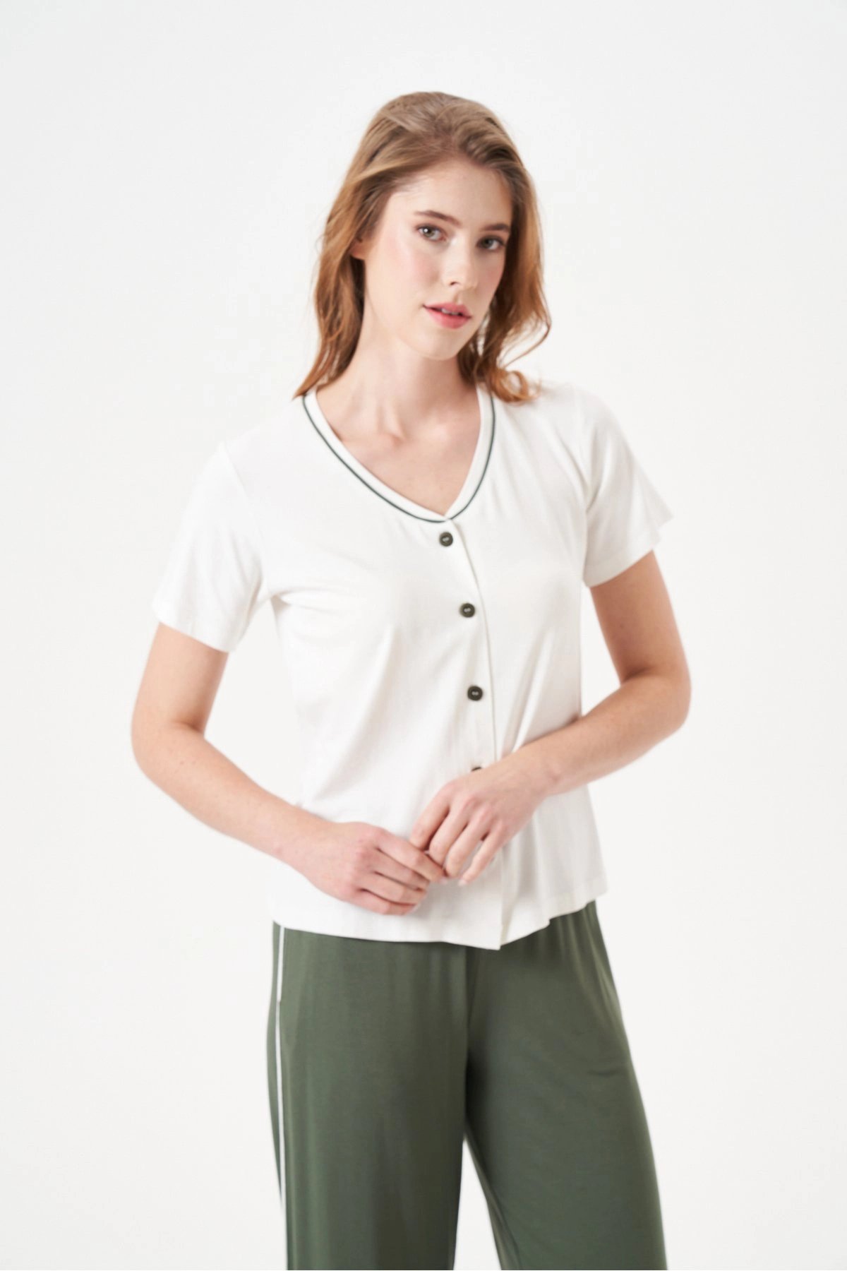 PJS 29022 Kadın Düğmeli Pijama Takım