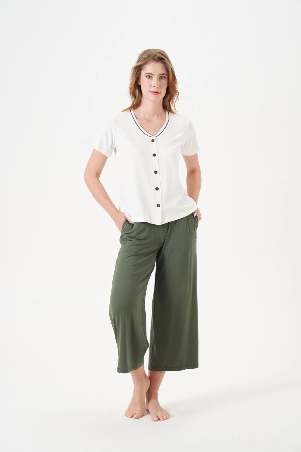 PJS 29022 Kadın Düğmeli Pijama Takım
