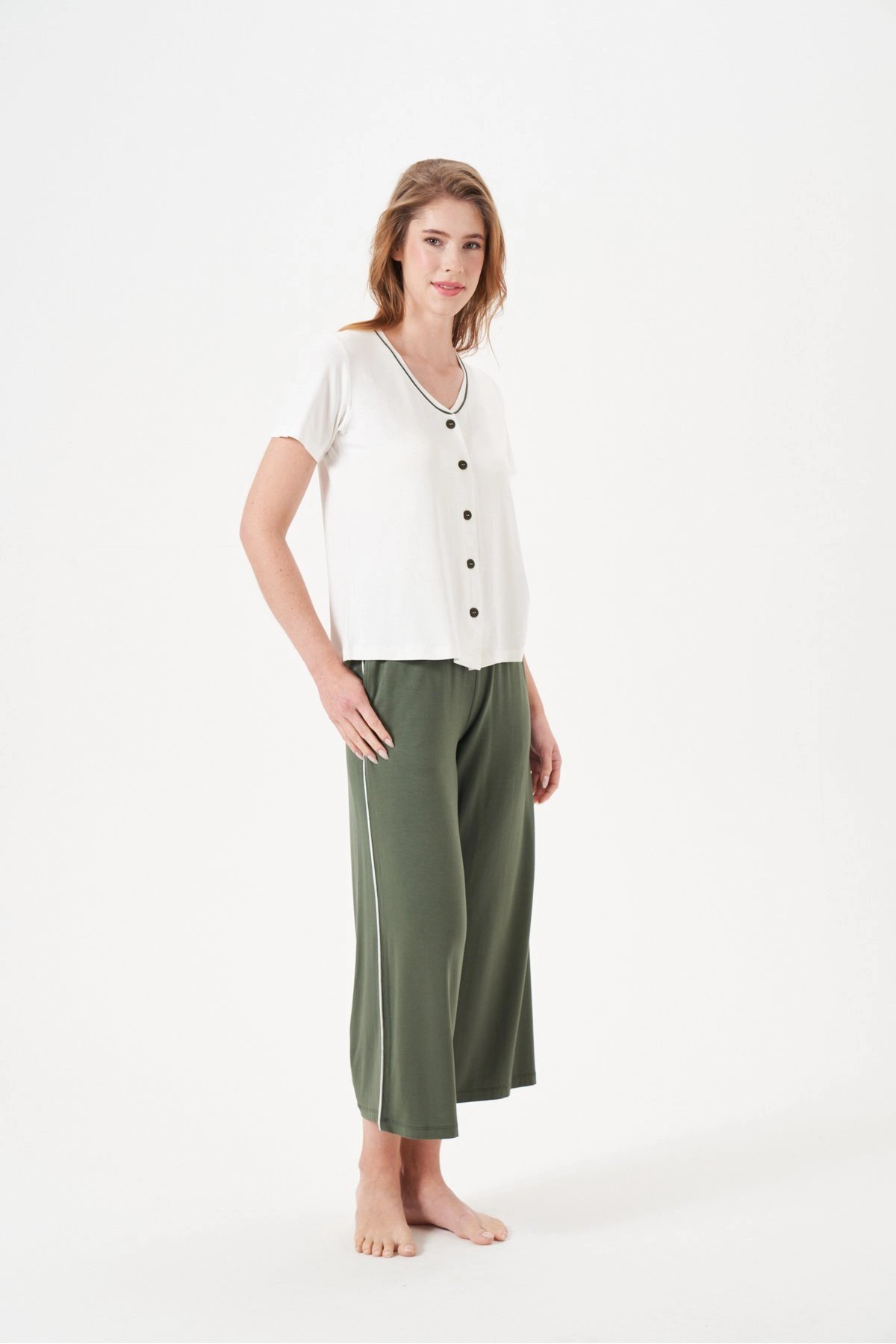 PJS 29022 Kadın Düğmeli Pijama Takım