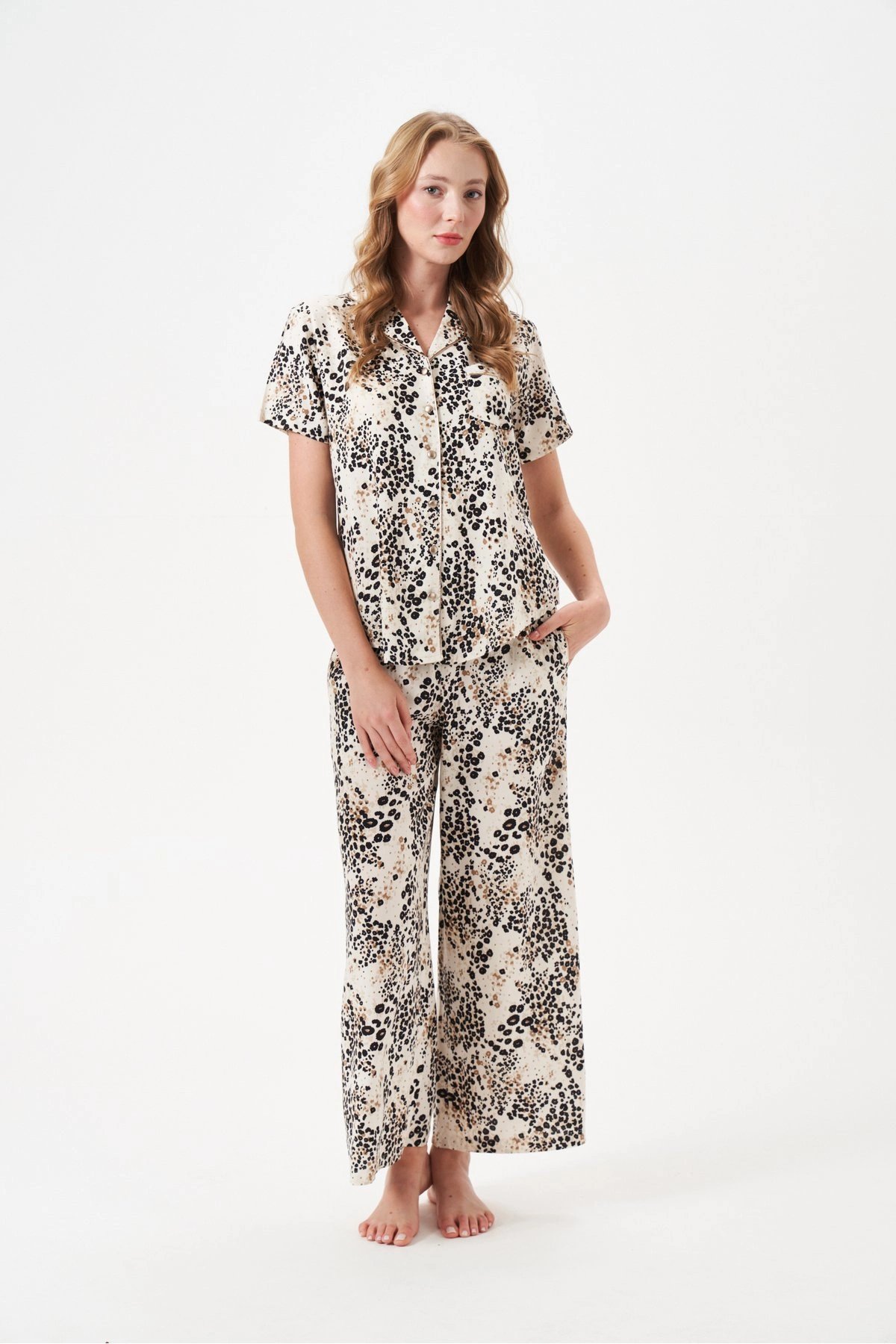 PJS 29049 Kadın Düğmeli Pijama Takım