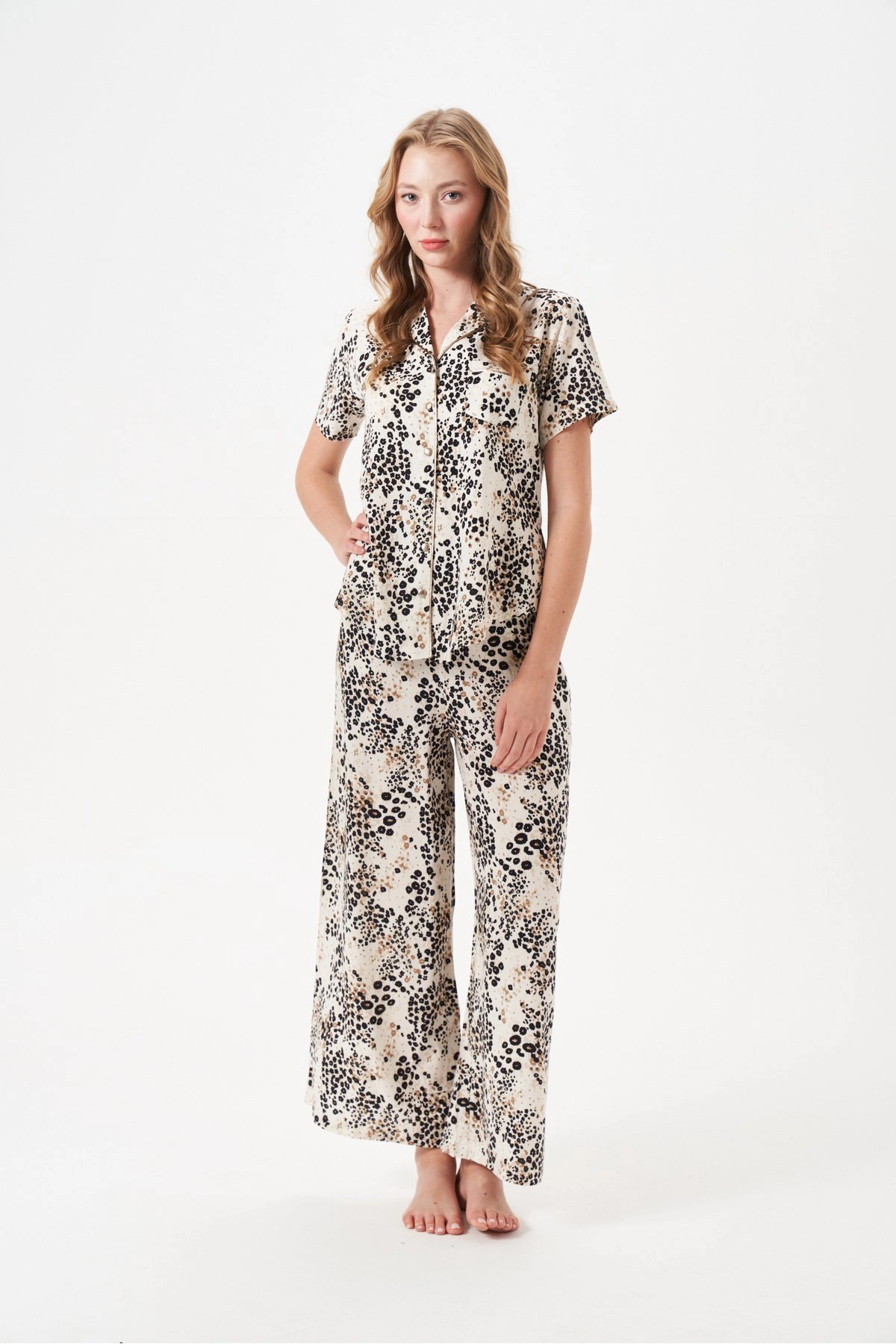 PJS 29049 Kadın Düğmeli Pijama Takım