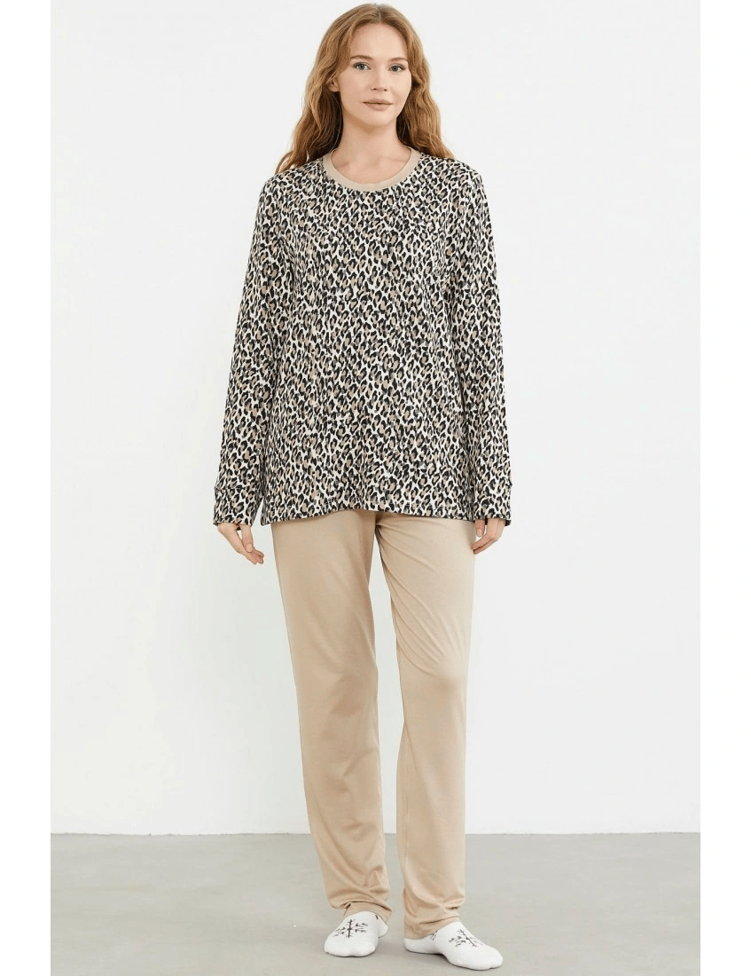 Sementa 76413 Rahat Kalıp Leopar Kombinli Pijama Takım