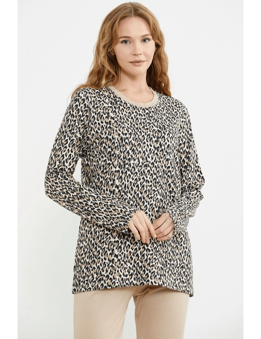 Sementa 76413 Rahat Kalıp Leopar Kombinli Pijama Takım