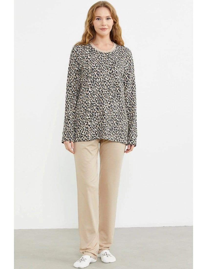 Sementa 76413 Rahat Kalıp Leopar Kombinli Pijama Takım