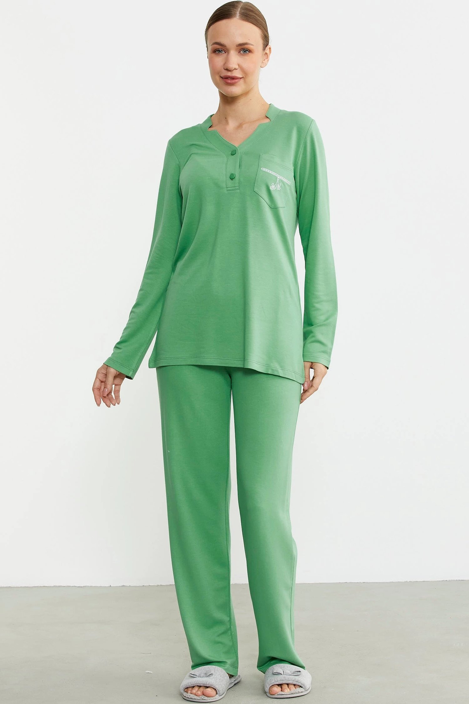 Sementa 76438 Yarım Düğmeli Cep Detaylı Pijama Takım