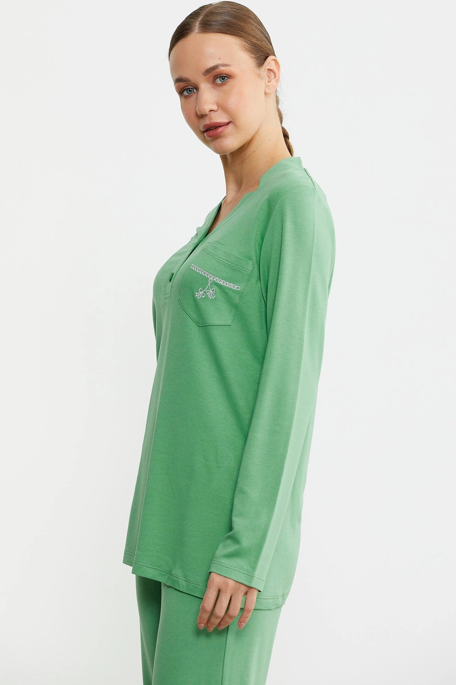 Sementa 76438 Yarım Düğmeli Cep Detaylı Pijama Takım