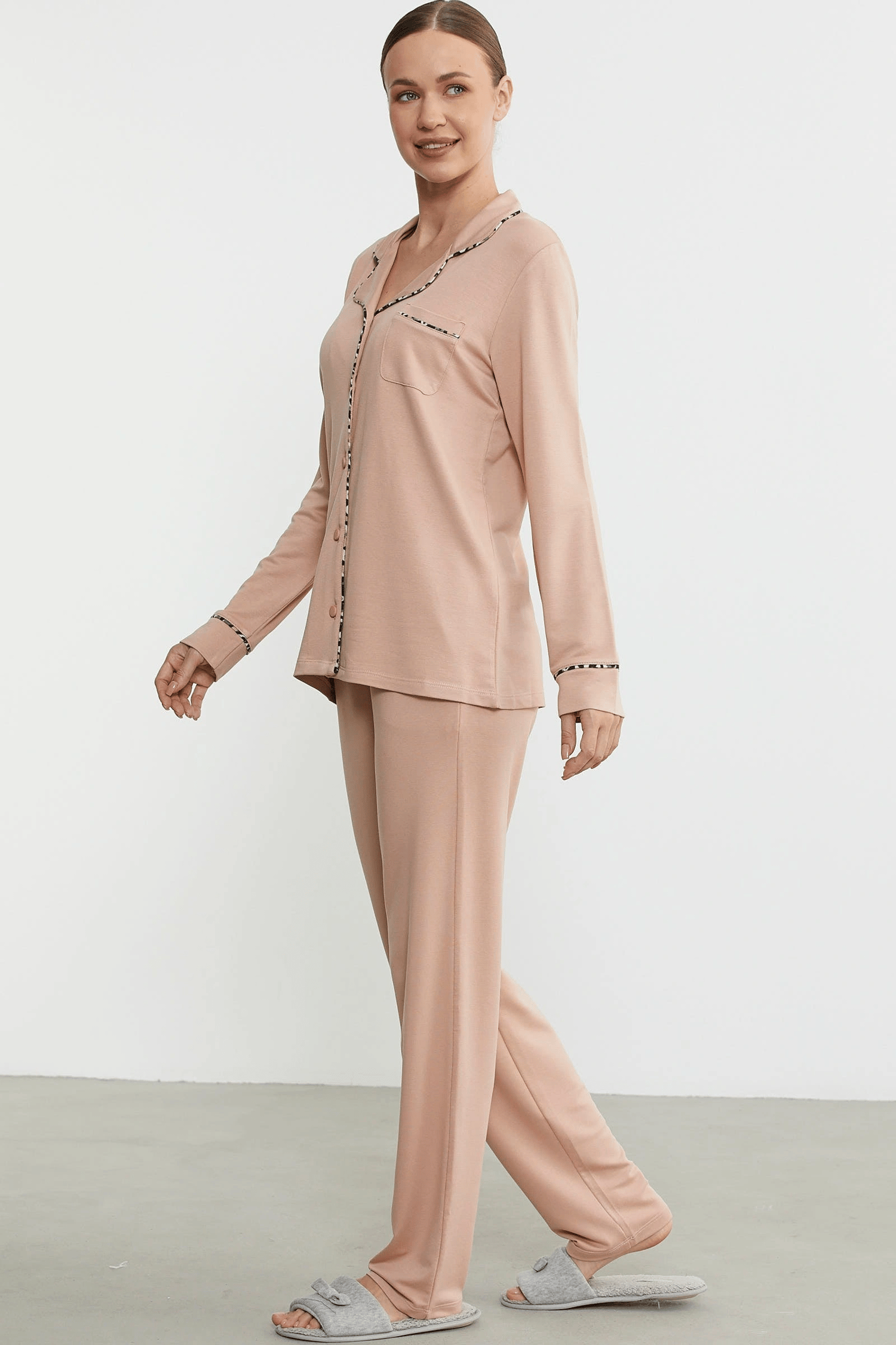Sementa 76444 Düz Renk Gömlek Model Pijama Takım