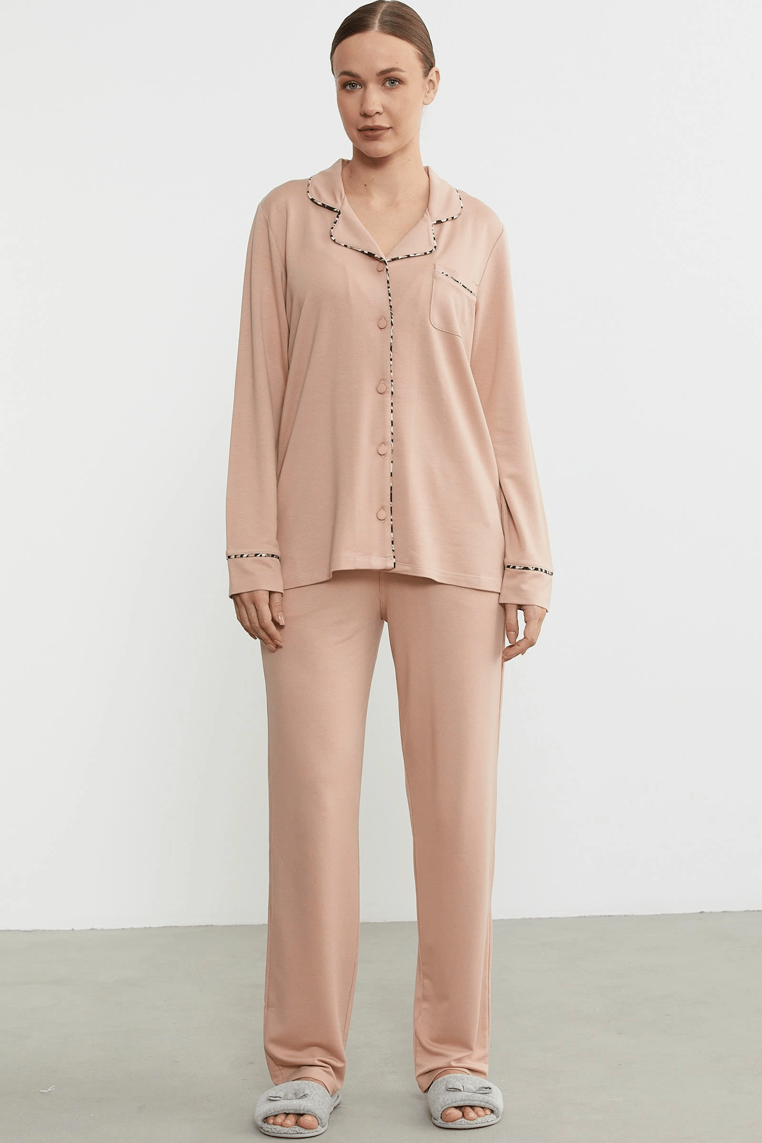 Sementa 76444 Düz Renk Gömlek Model Pijama Takım