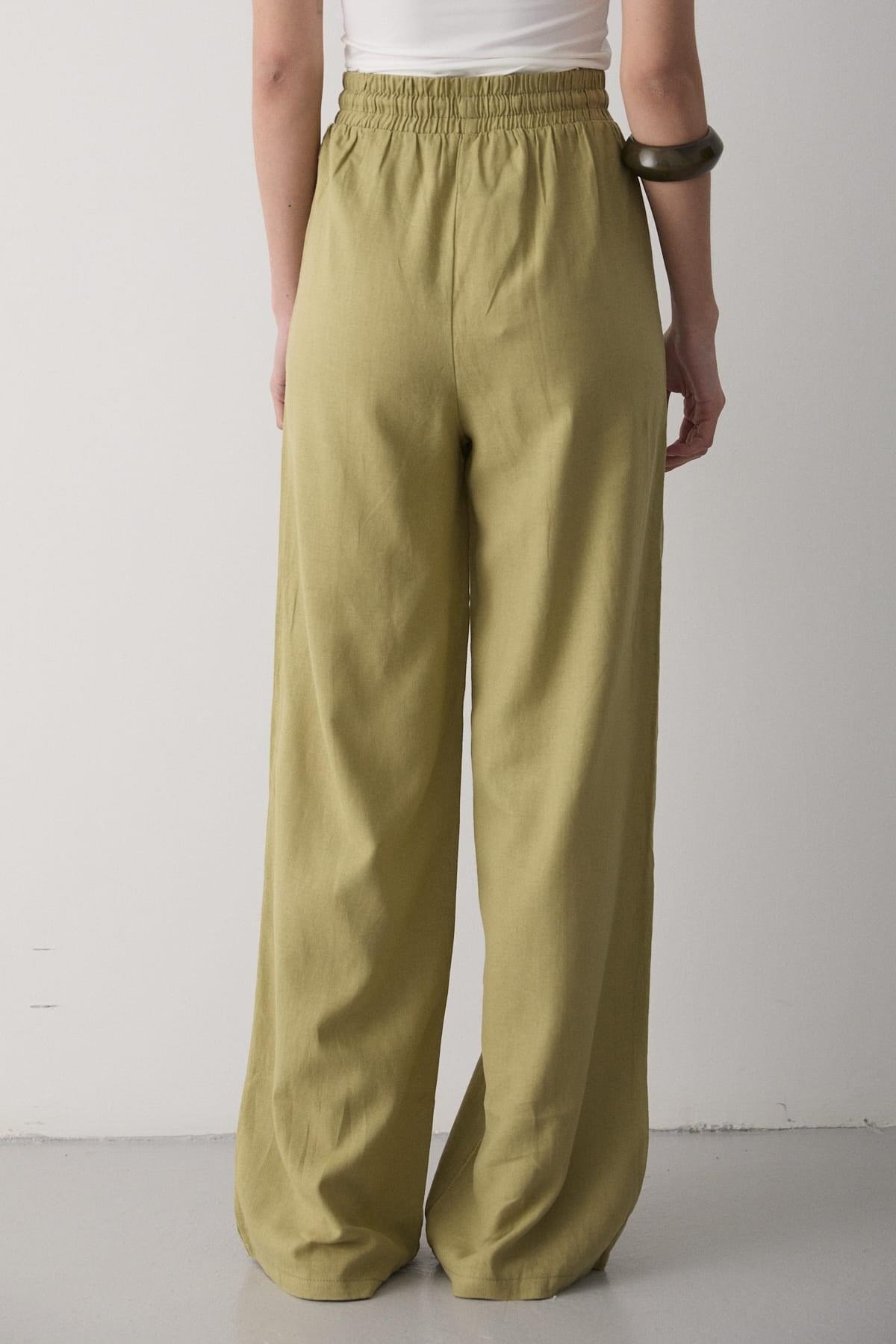 Kadın Beli Lastikli Bağcıklı Keten Pantolon ÇAĞLA