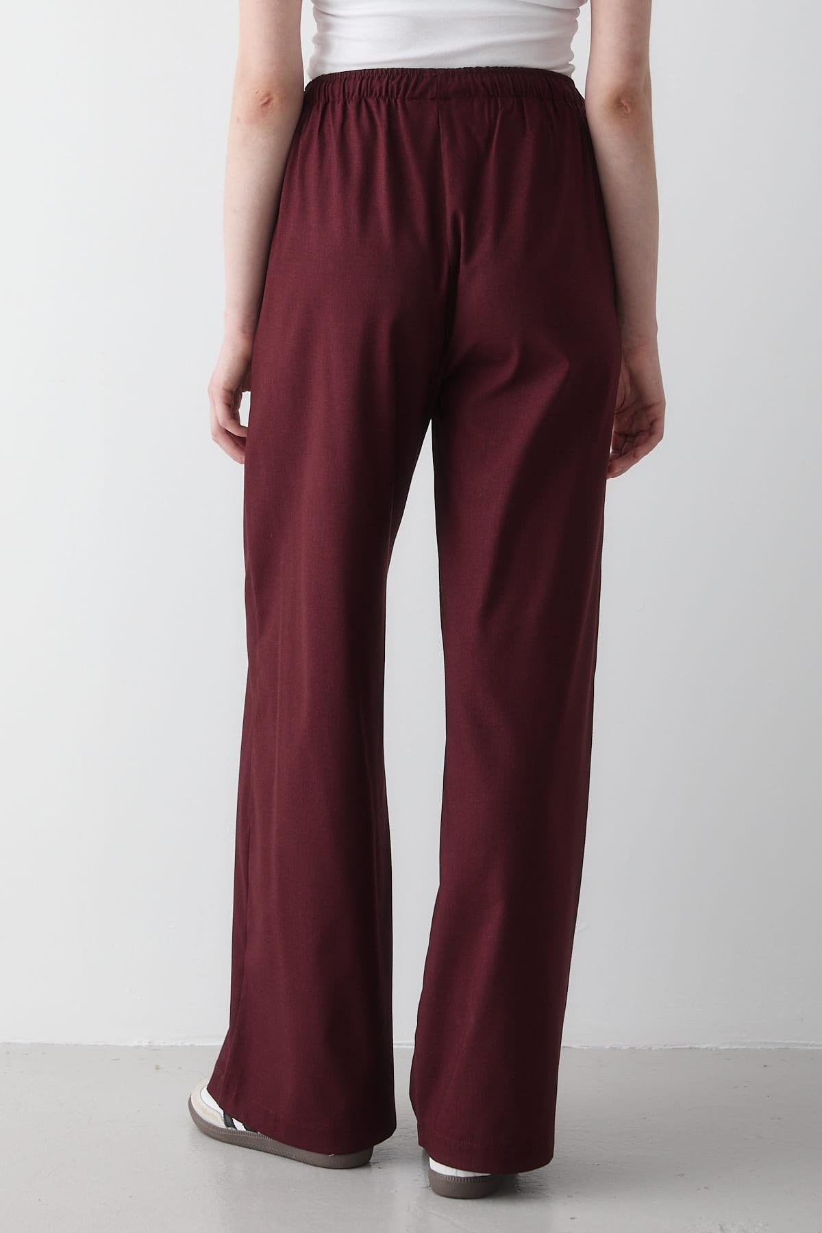 Kadın Beli Lastikli Bol Paça Palazzo Pantolon BORDO