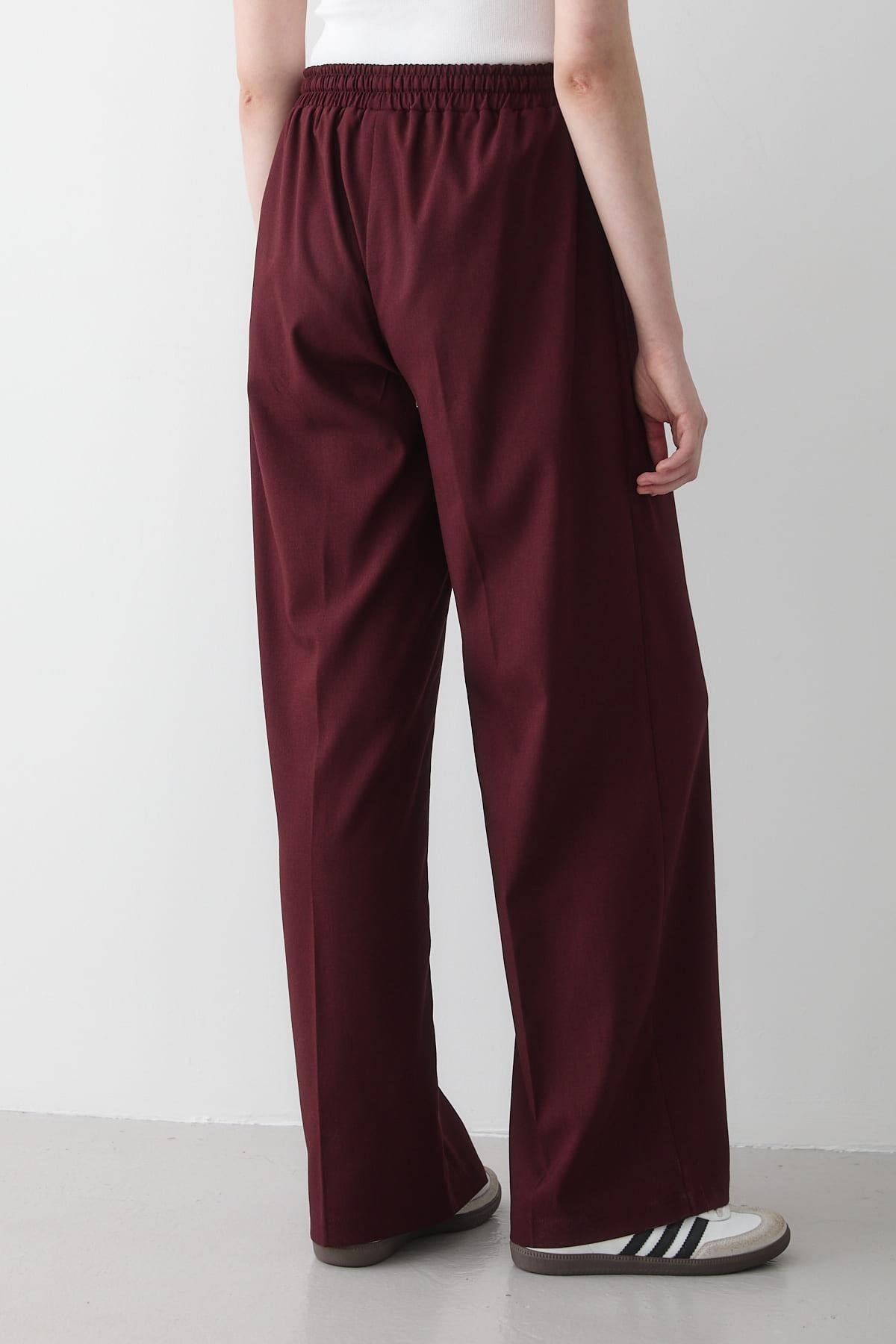 Kadın Beli Lastikli Bol Paça Palazzo Pantolon BORDO
