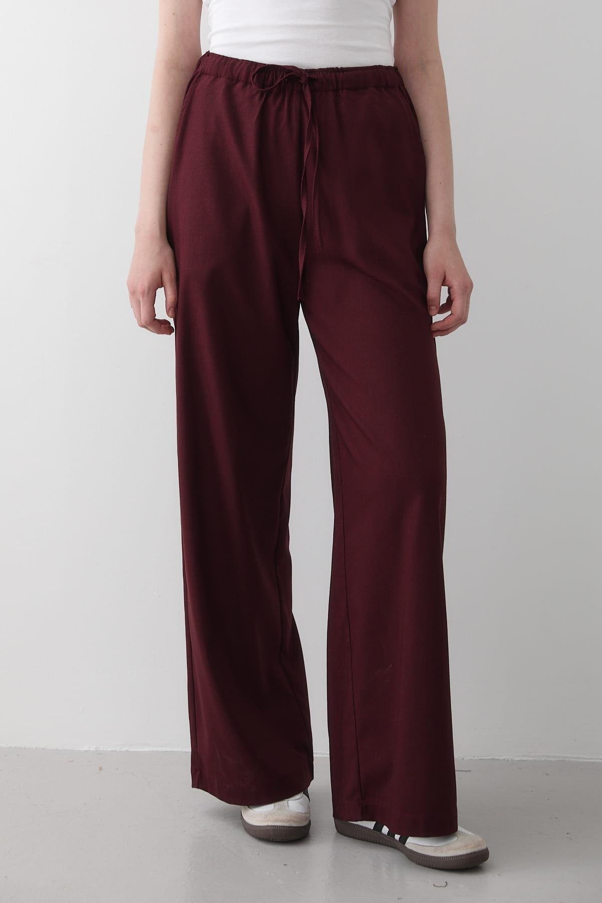 Kadın Beli Lastikli Bol Paça Palazzo Pantolon BORDO
