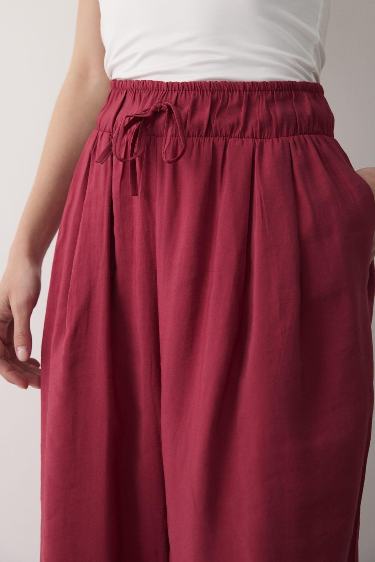 Kadın Beli Lastikli Bol Paça Palazzo Pantolon BORDO