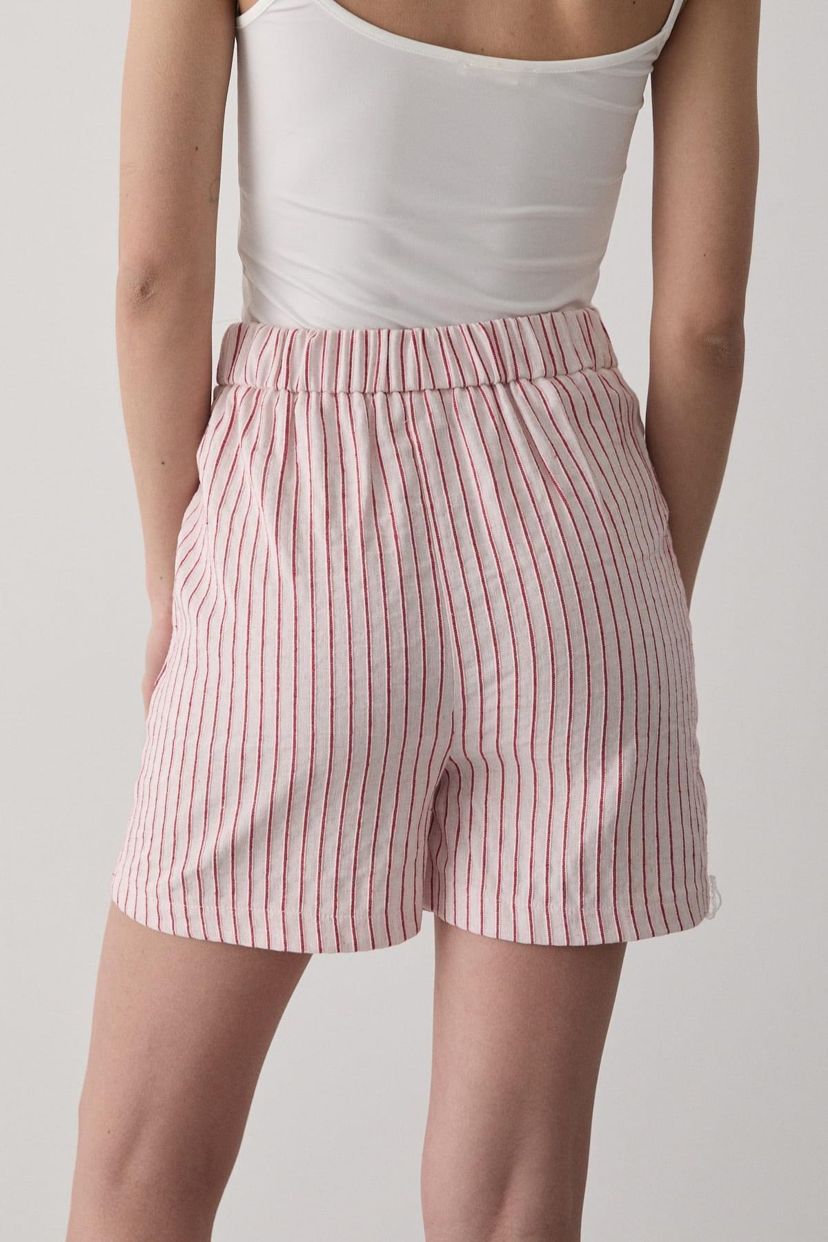 Kadın Keten Şort Pantolon PEMBE