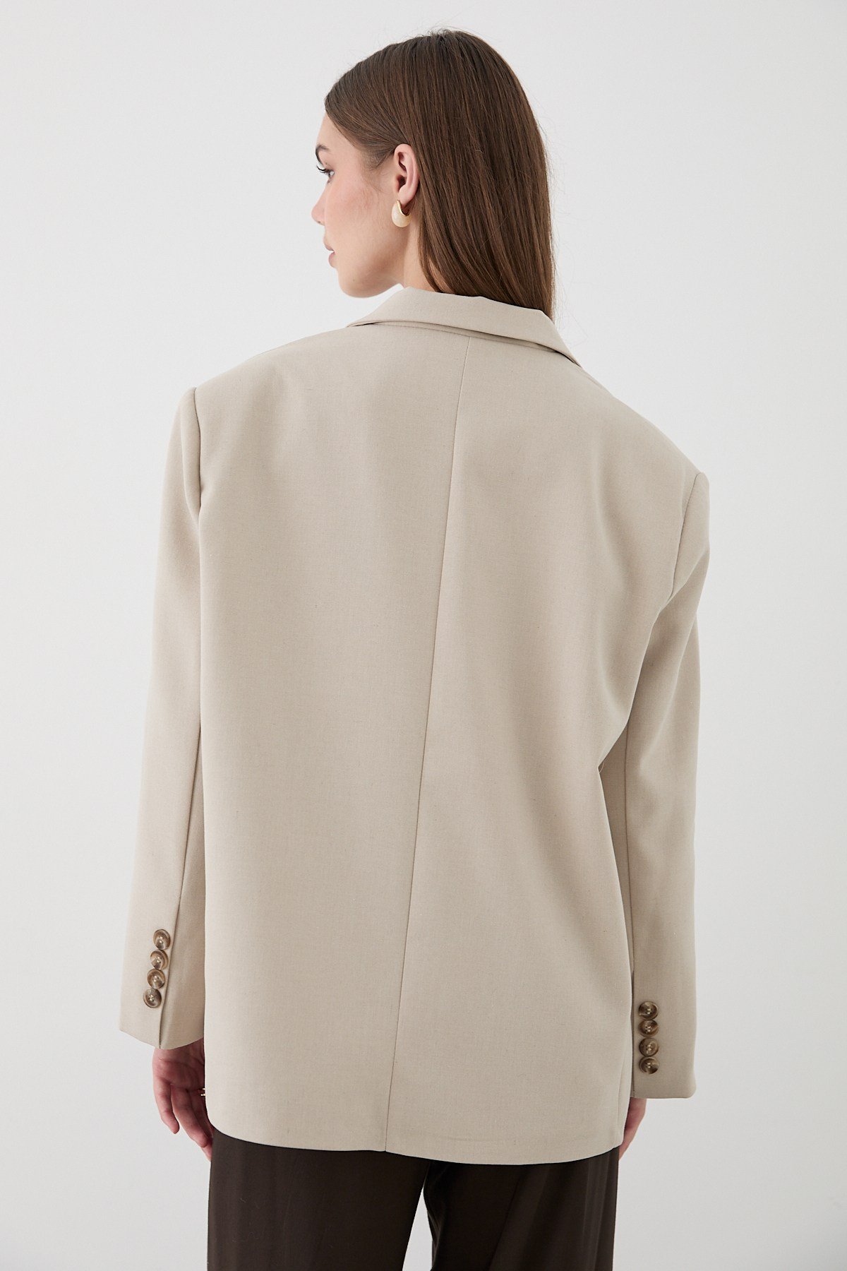 Kadın Taş Düğme Detaylı Oversize Blazer Ceket