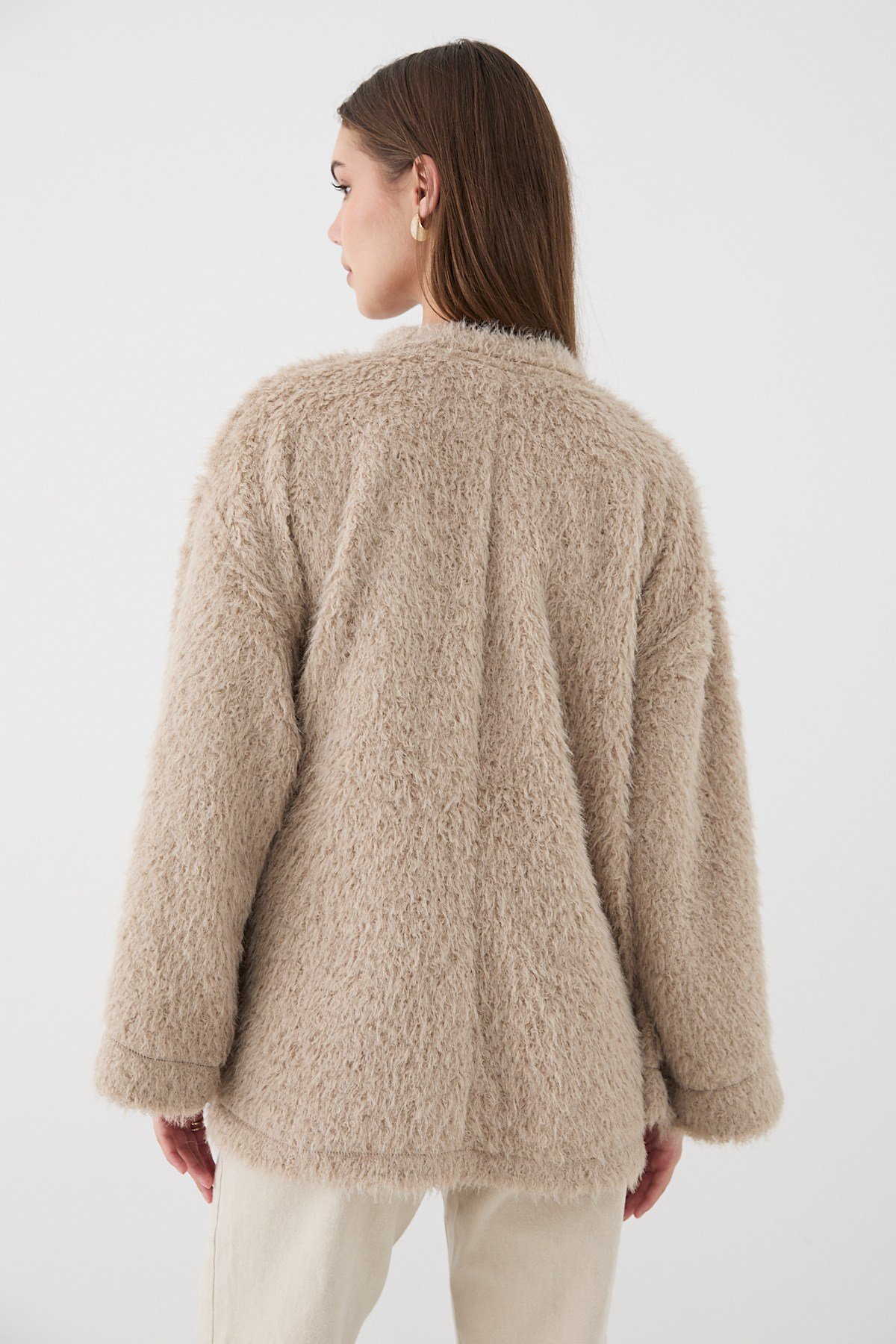 Kadın Vizon Oversize Peluş Kazak