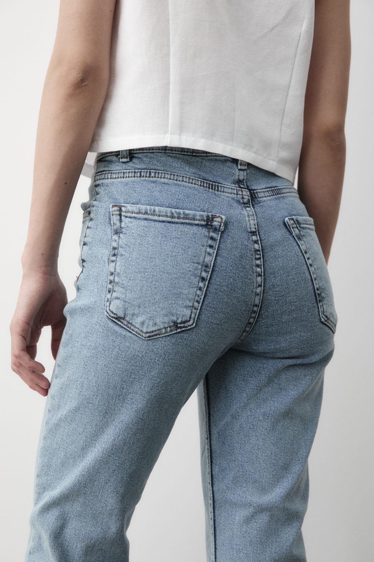Kadın Yüksek Bel Jean Pantolon KAR MAVİSİ